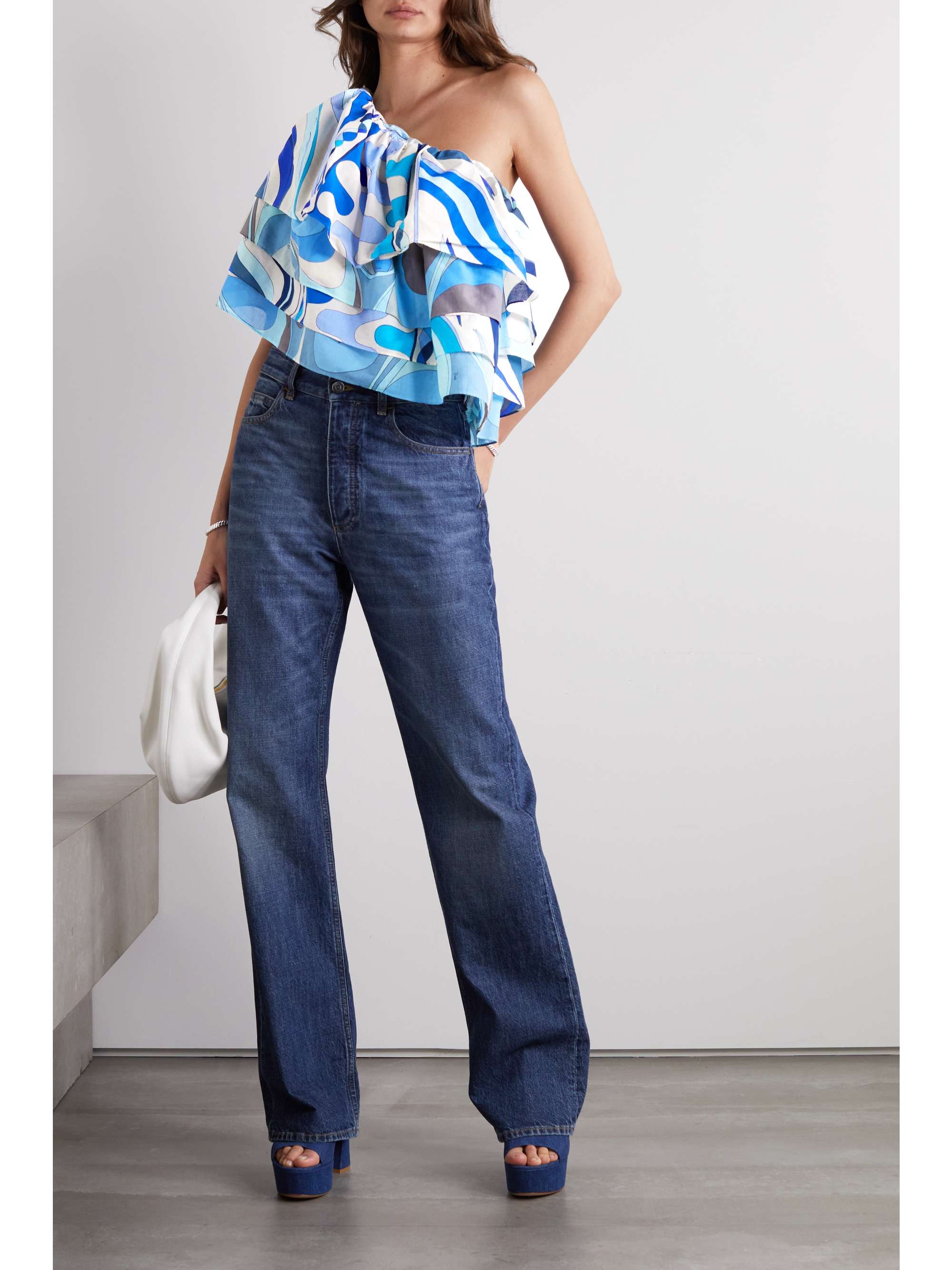 PUCCI One-shoulder printed cotton-voile top
