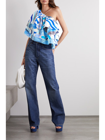 Pucci One-shoulder printed cotton-voile top