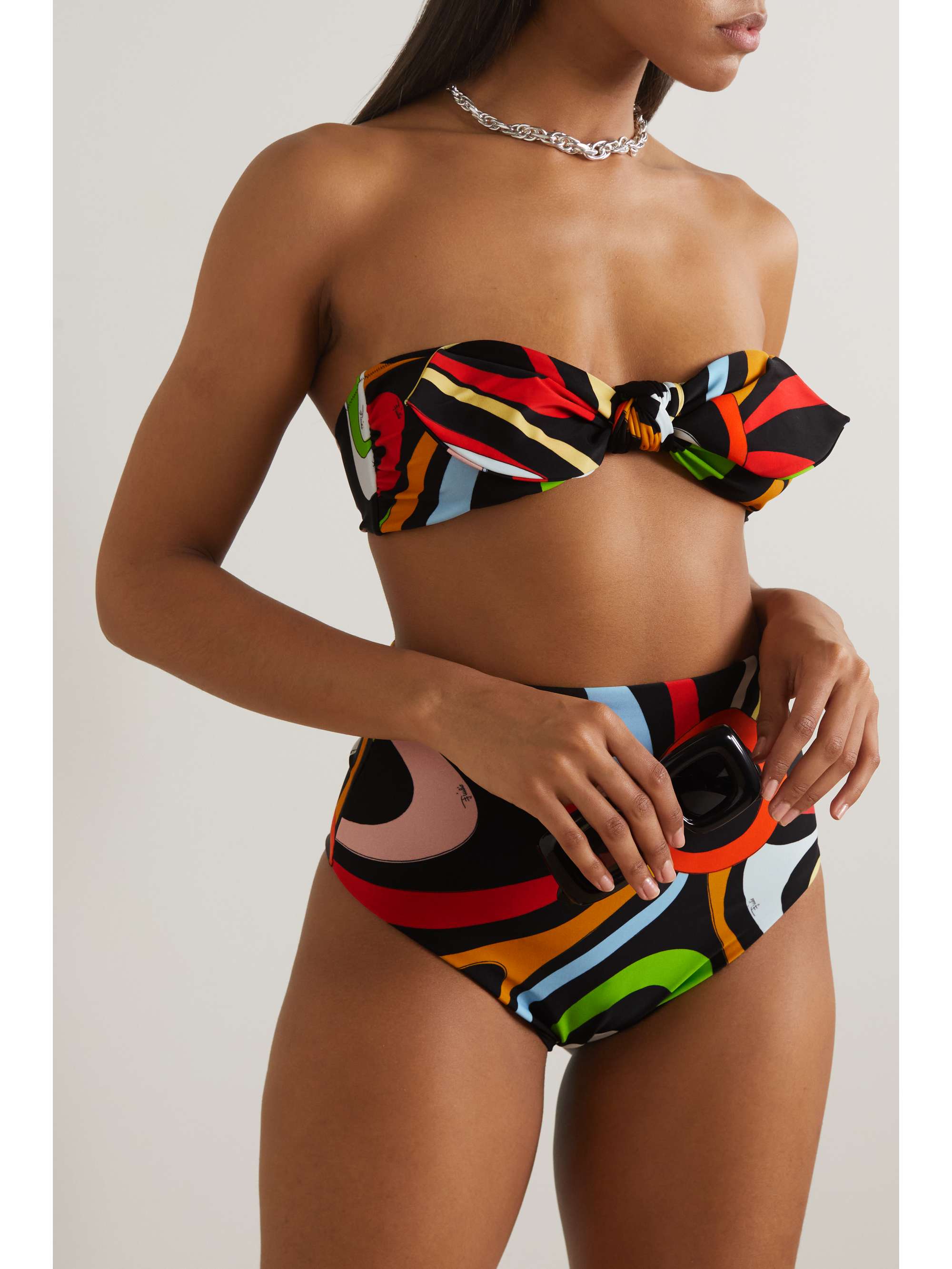 PUCCI Marmo knotted  printed beandeau bikini top
