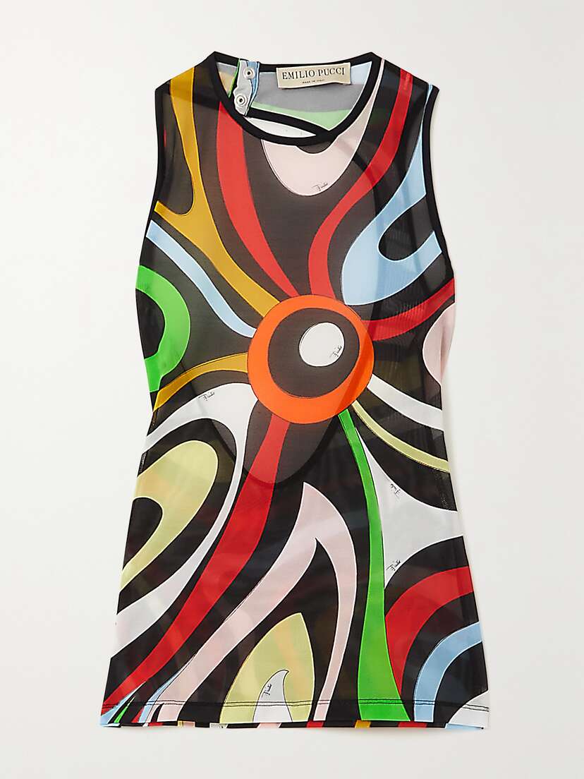 PUCCI Printed Cutout Stretch-mesh Top