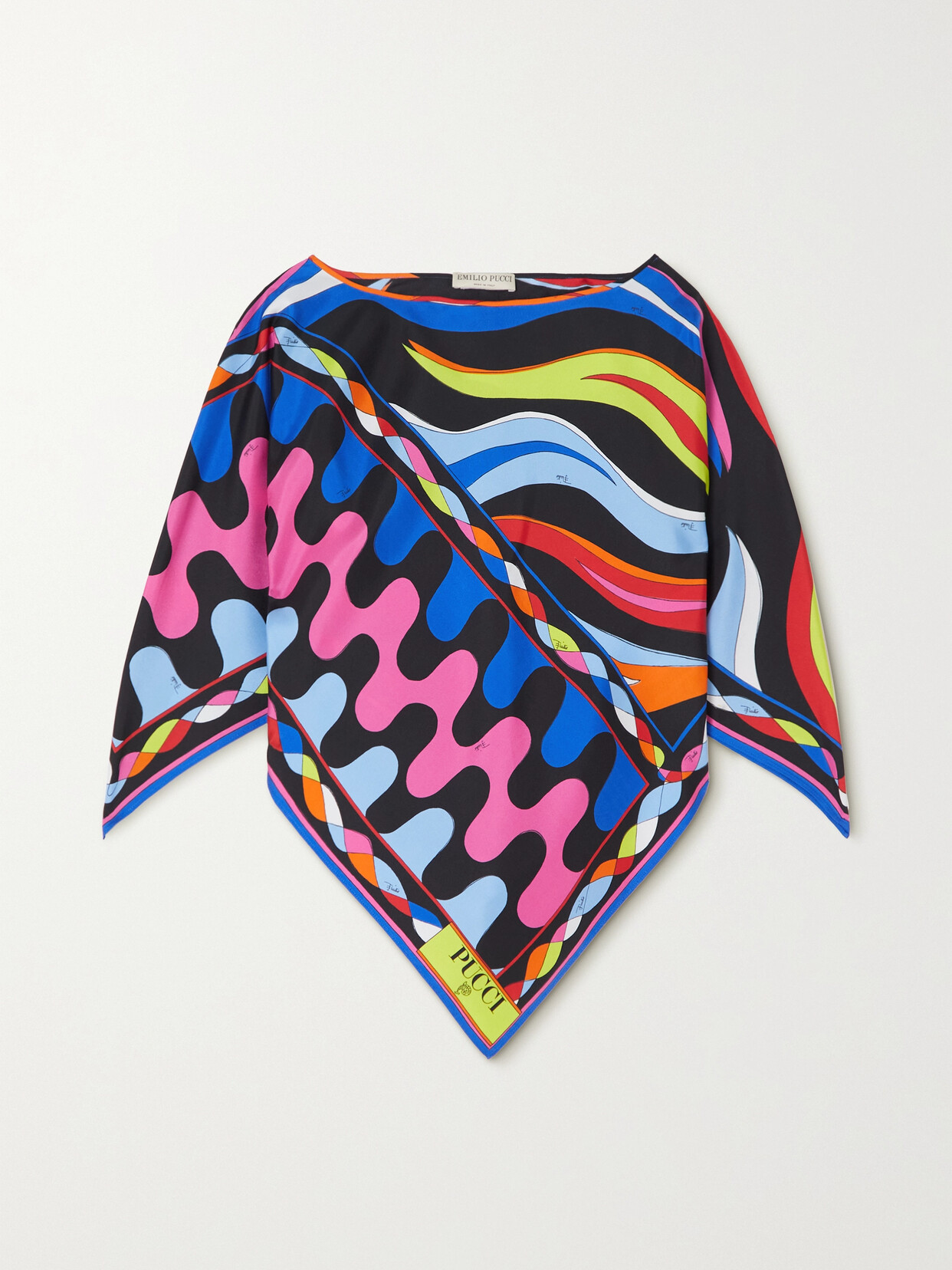 Pucci Printed Silk Twill Poncho In Black