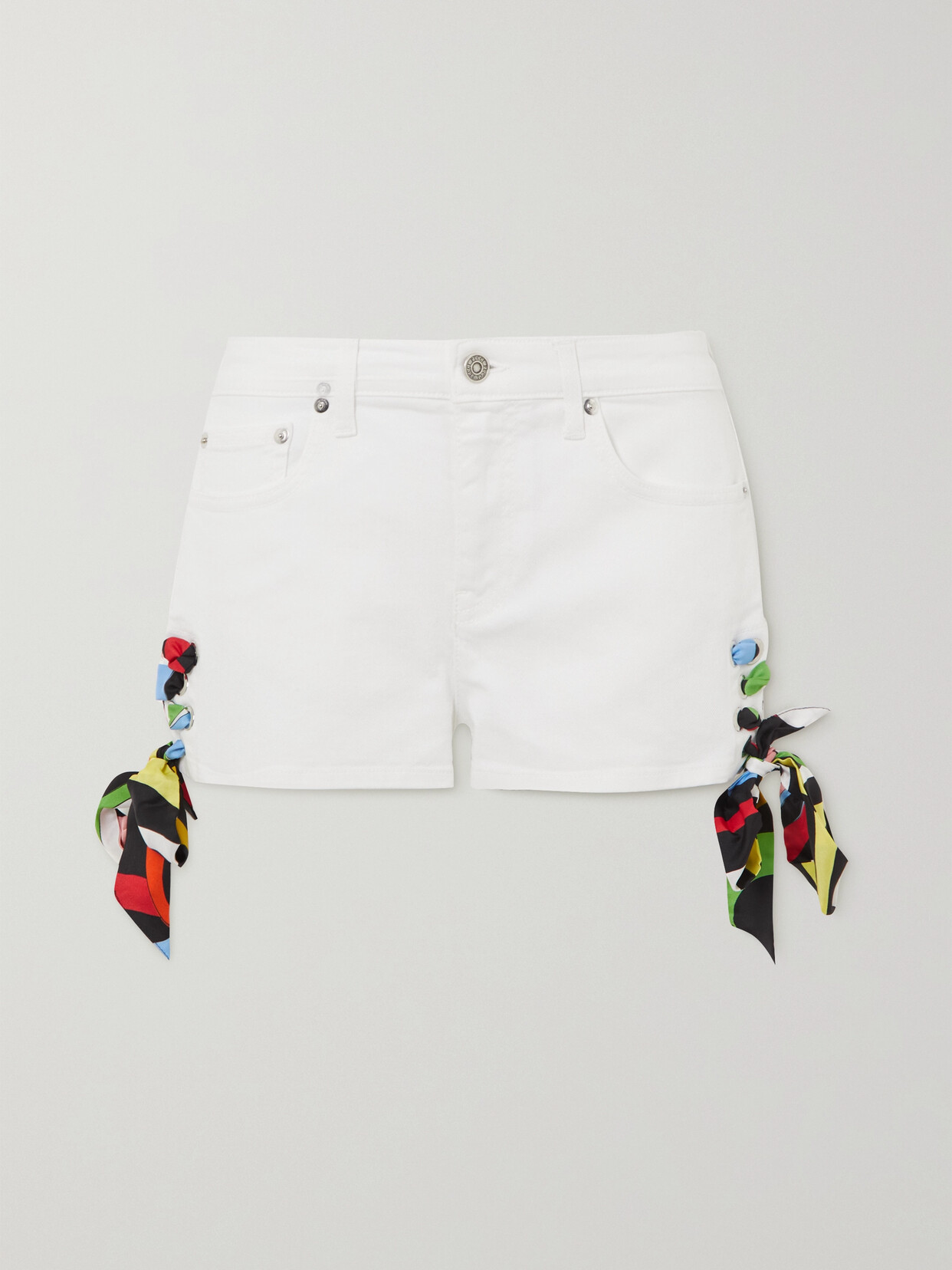 Shop Pucci Tie-detailed Silk-twill And Stretch-denim Shorts In White