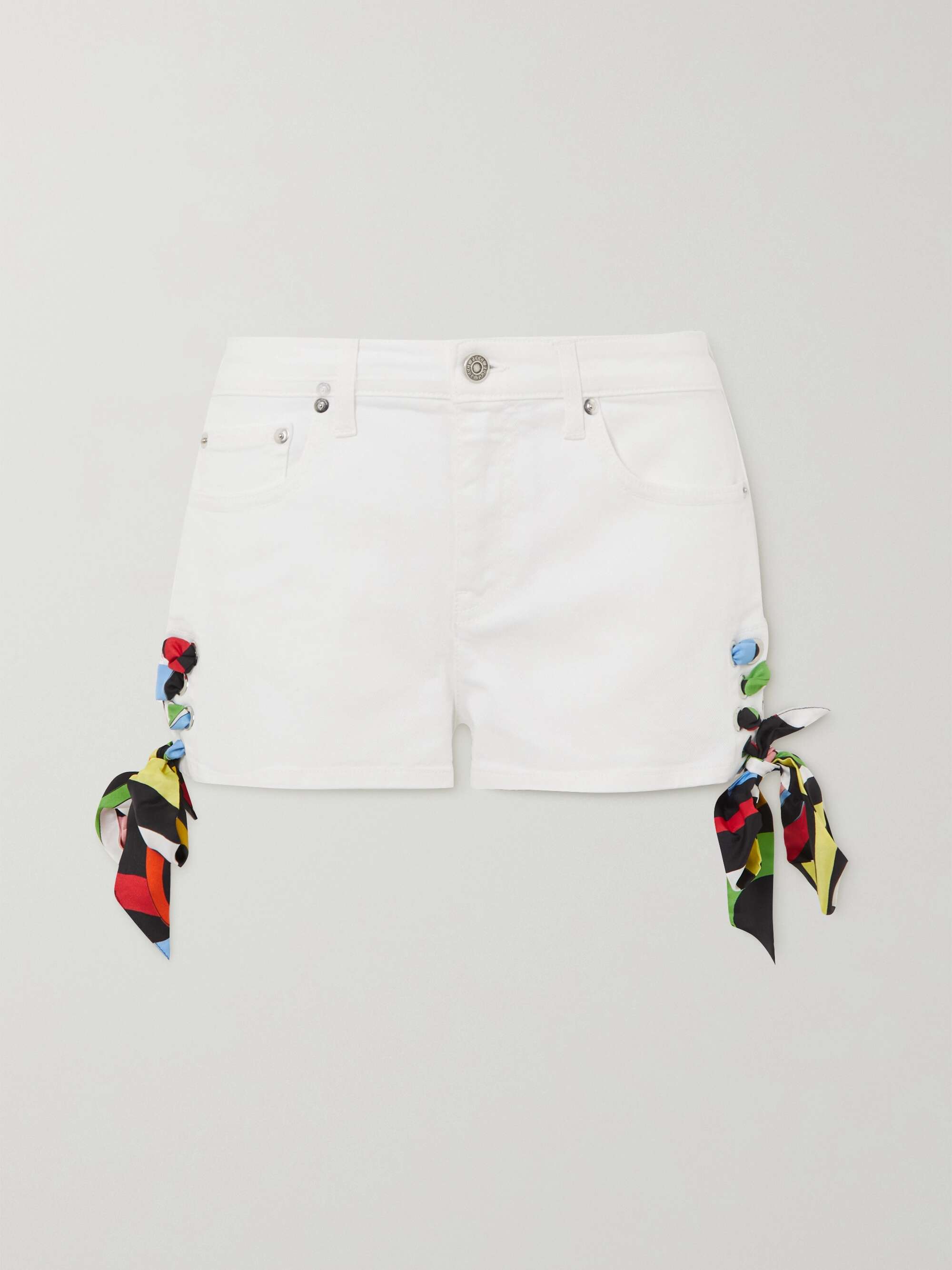 PUCCI Tie-detailed silk-twill and stretch-denim shorts