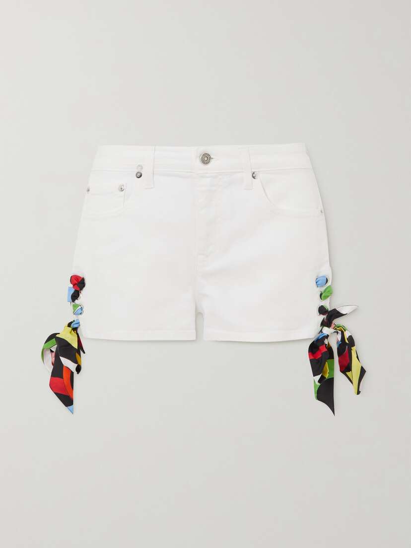 PUCCI Tie-detailed Silk-twill And Stretch-denim Shorts