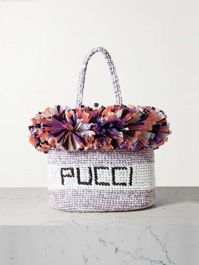 PUCCI Fringed Woven Raffia Tote