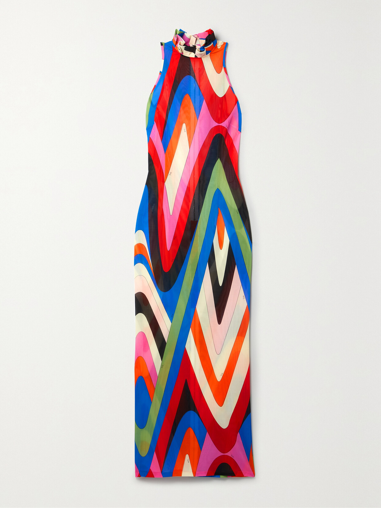 PUCCI Ruffled Printed Stretch-mesh Midi Dress - Red