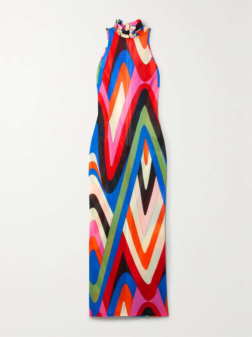PUCCI Ruffled Printed Stretch-mesh Midi Dress - x large