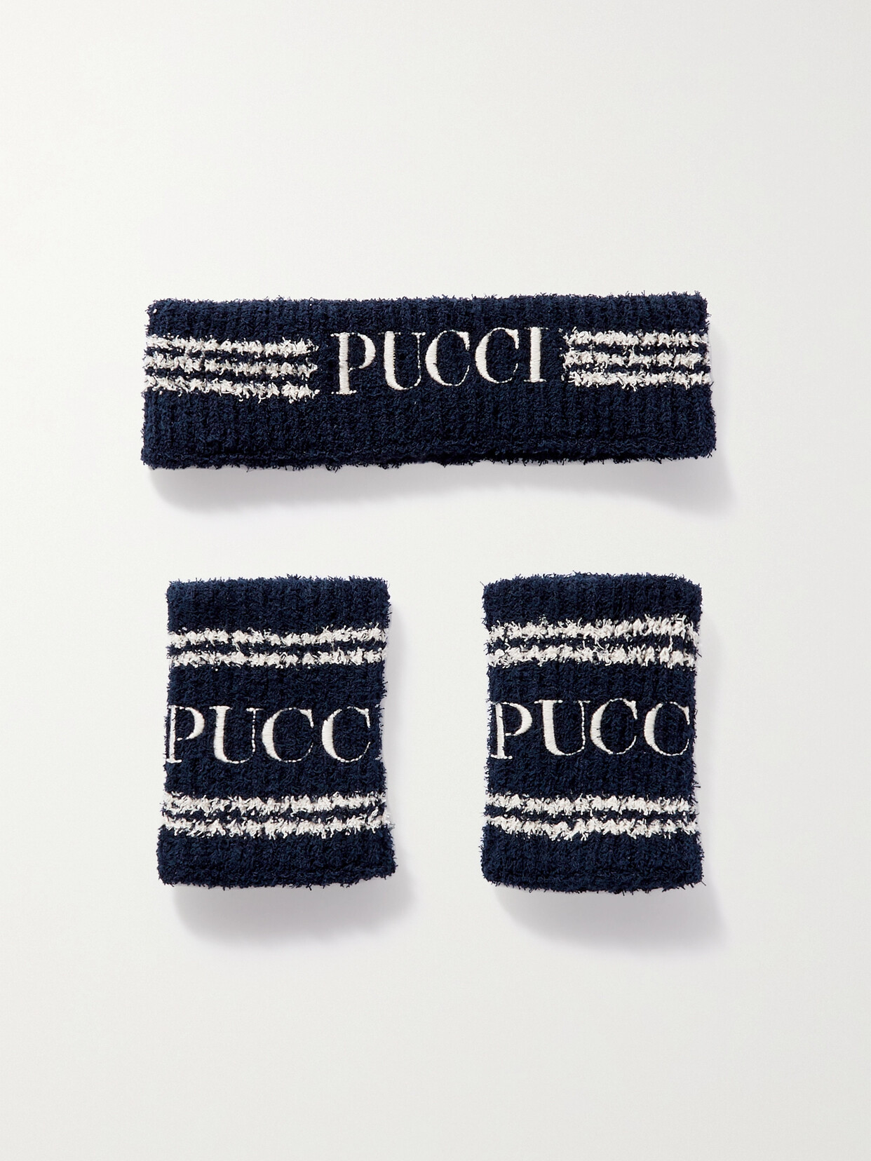 Pucci Embroidered Ribbed Cotton-blend Headband And Wristband Set In Blue