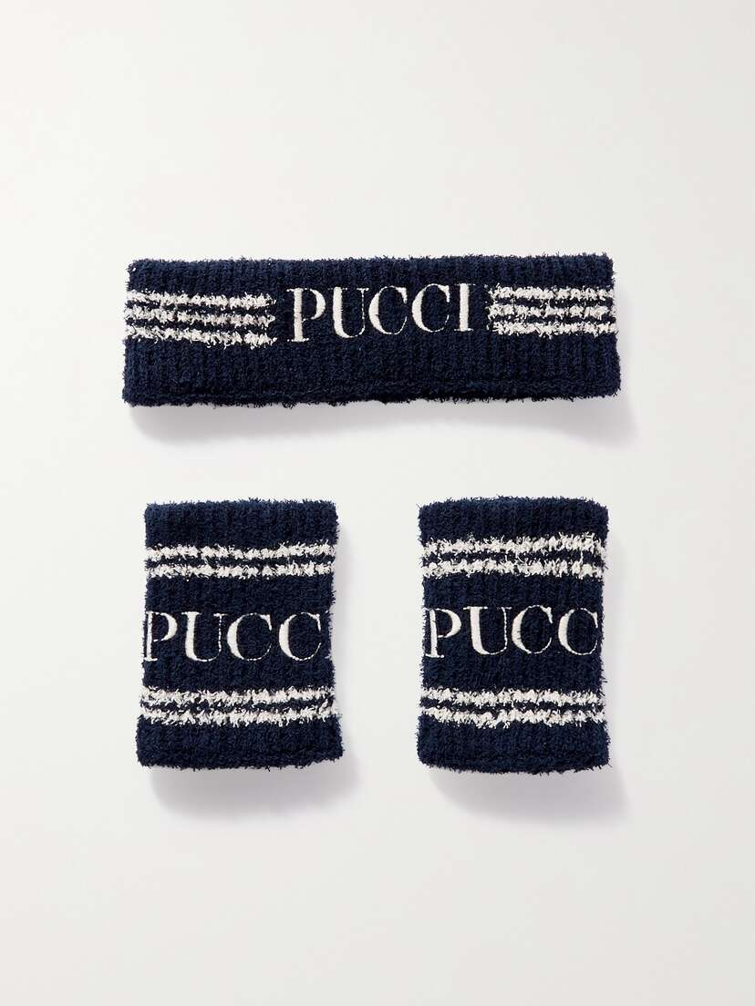 PUCCI Embroidered Ribbed Cotton-blend Headband And Wristband Set