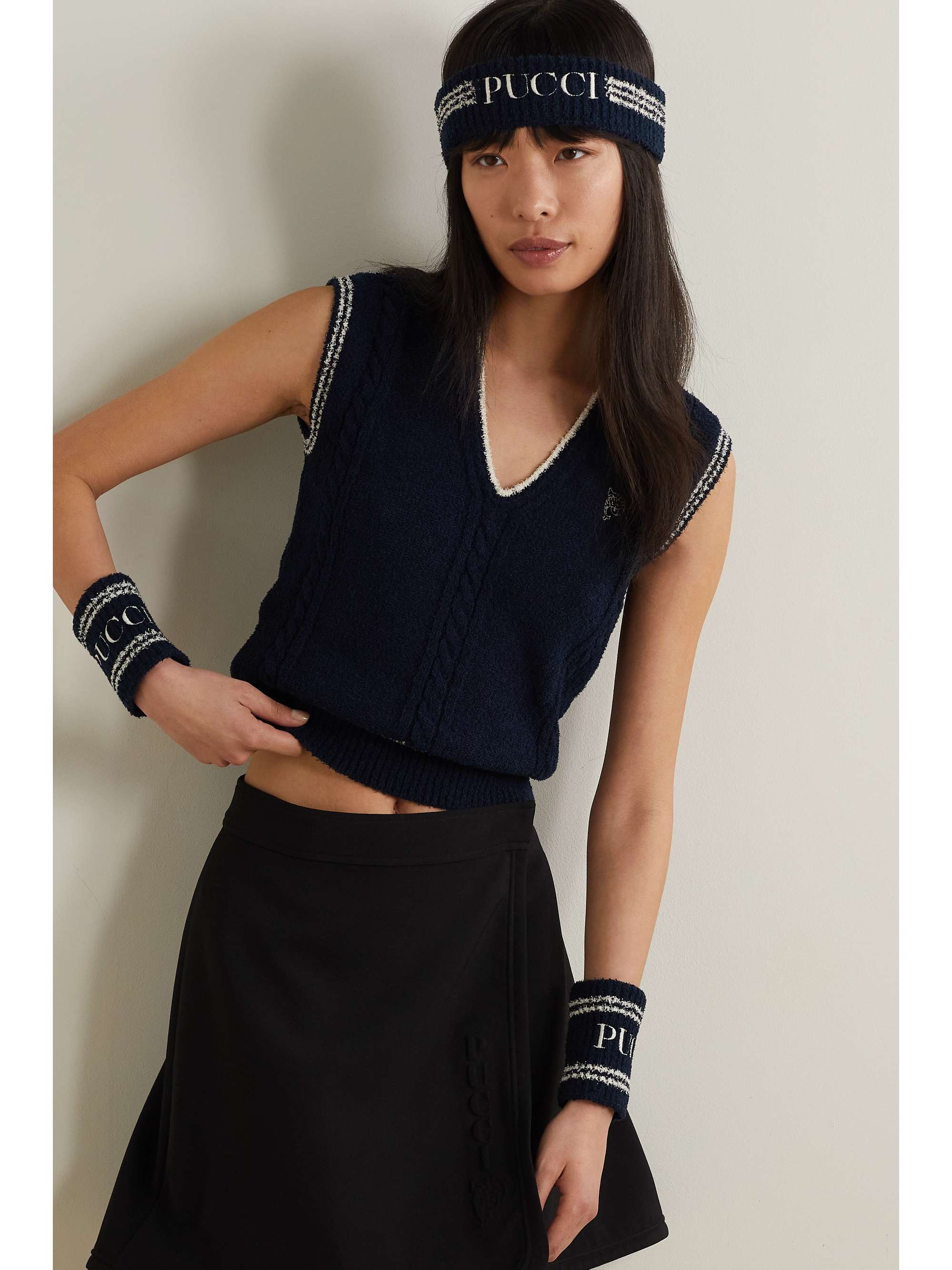 PUCCI Embroidered ribbed cotton-blend headband and wristband set