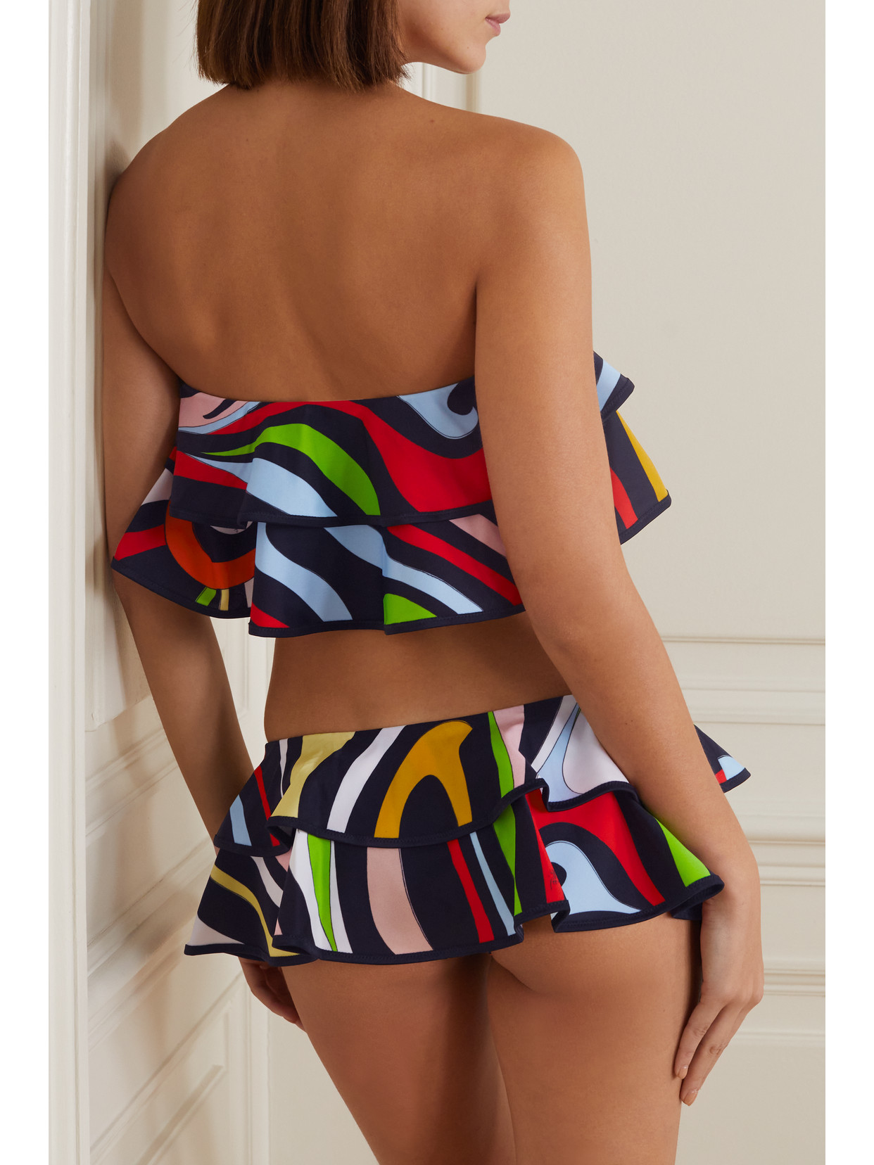 Pucci Marmo Printed Ruffled Bikini Briefs In Black