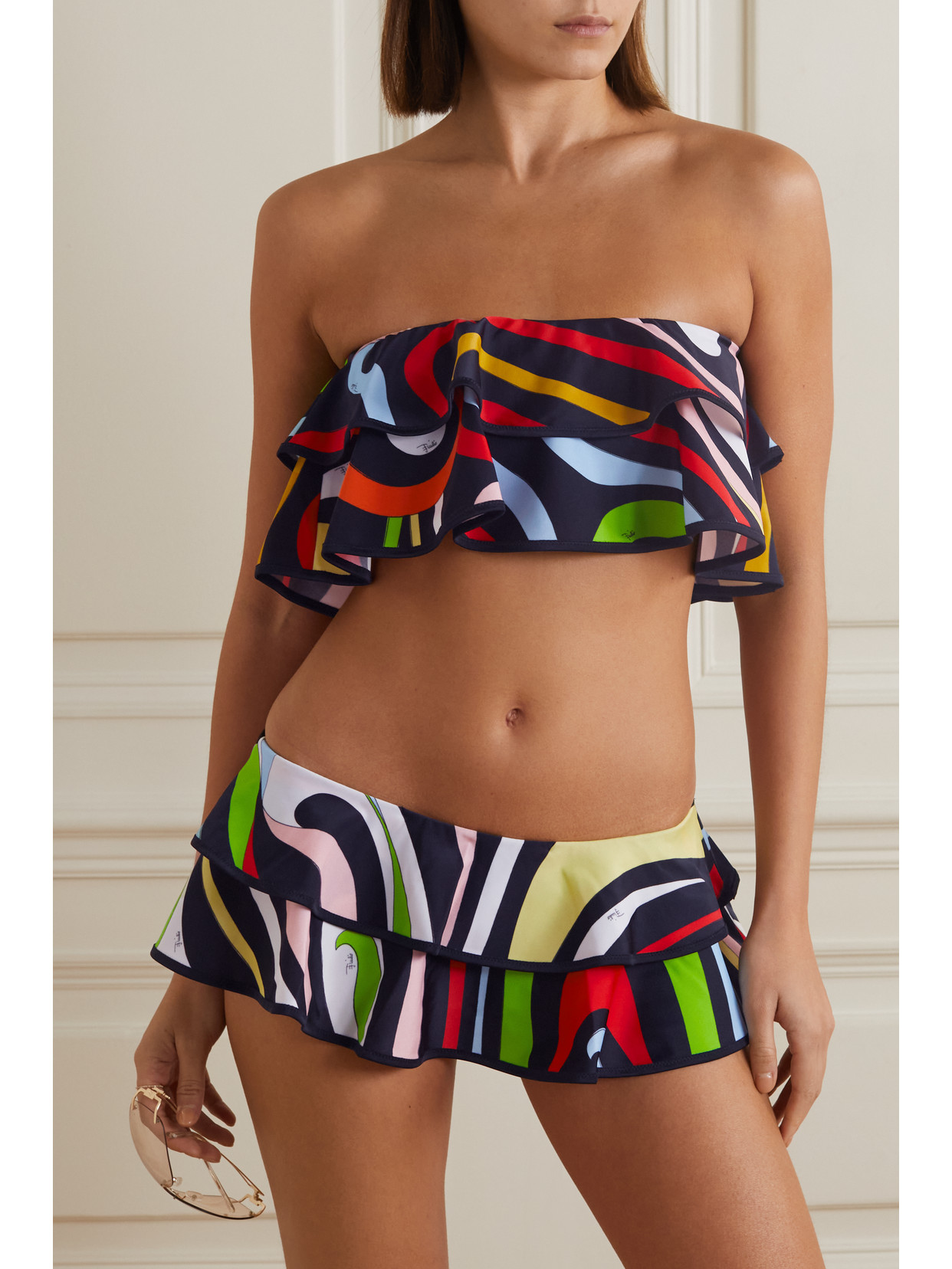 Pucci Marmo Printed Ruffled Bikini Briefs In Black
