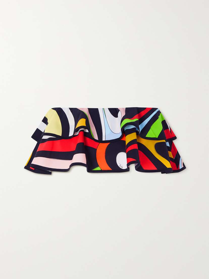 PUCCI Marmo Printed Ruffled Bandeau Bikini Top