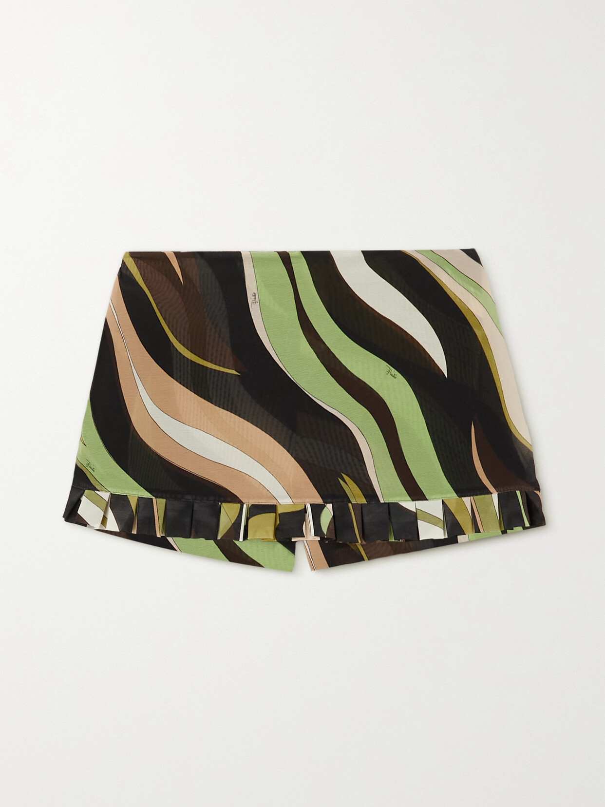 Pucci Ruffled Printed Stretch-mesh Shorts In Green