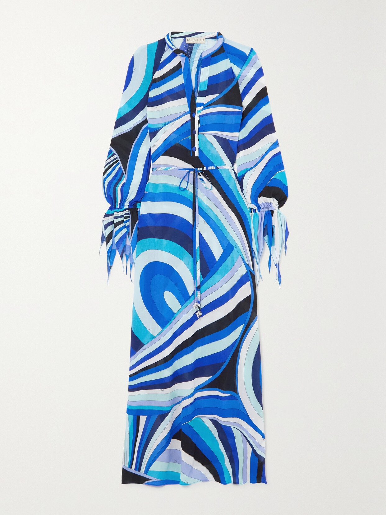 Pucci Printed Satin Kaftan In Blue