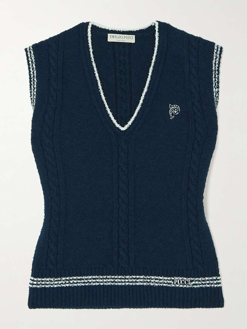 PUCCI Striped Embroidered Cable-knit Cotton-blend Vest