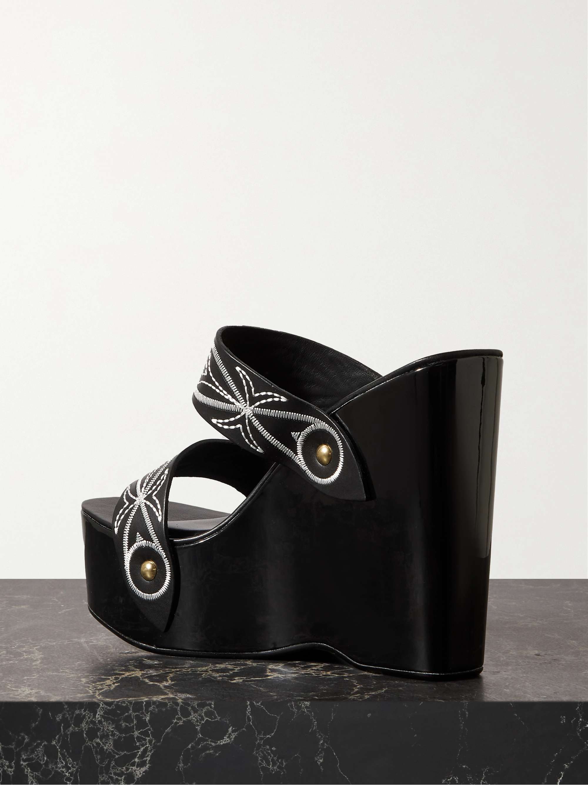 PUCCI Embellished embroidered leather wedge sandals