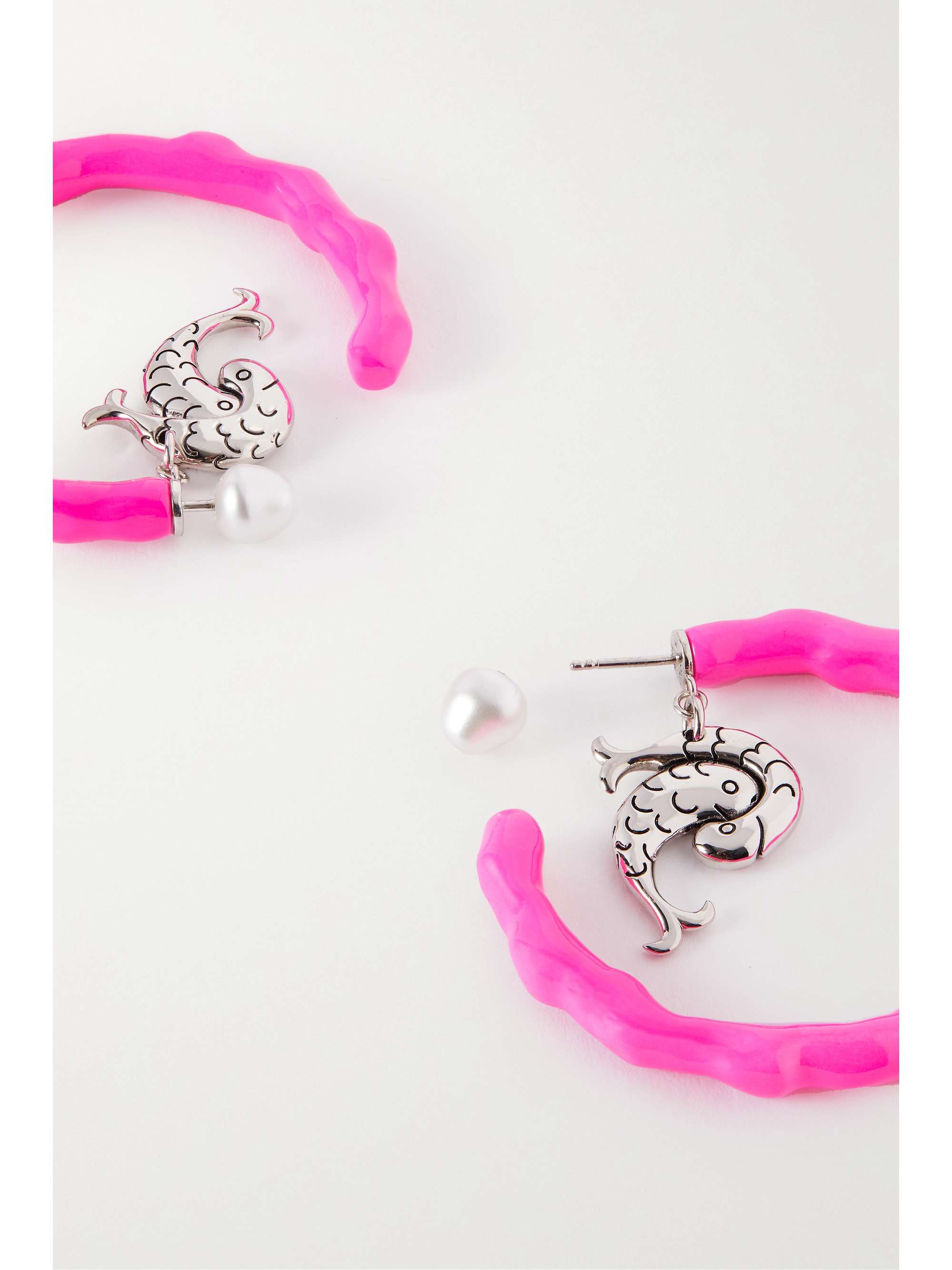PUCCI Pesci silver-tone, resin and faux pearl hoop earrings