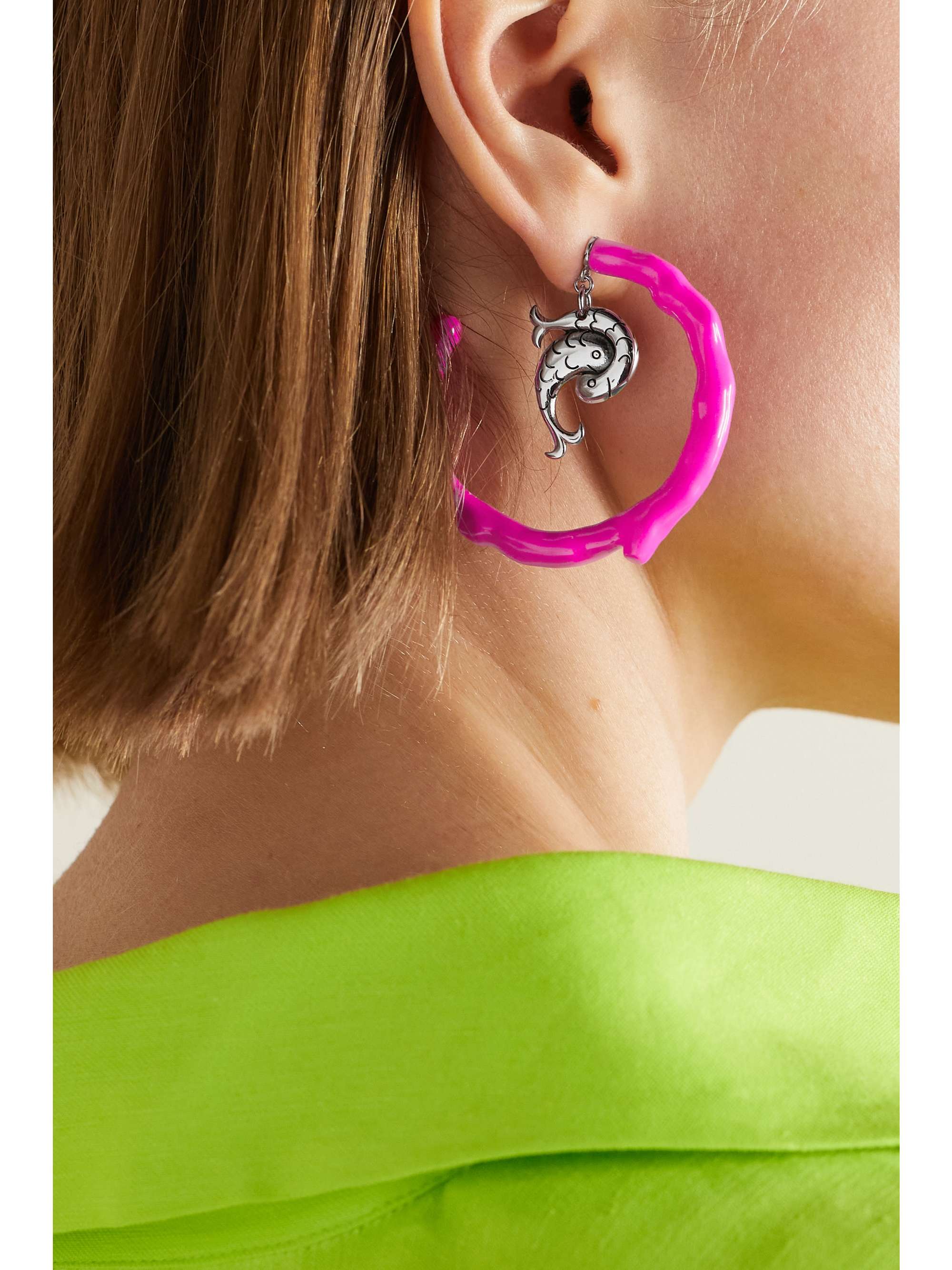 PUCCI Pesci silver-tone, resin and faux pearl hoop earrings