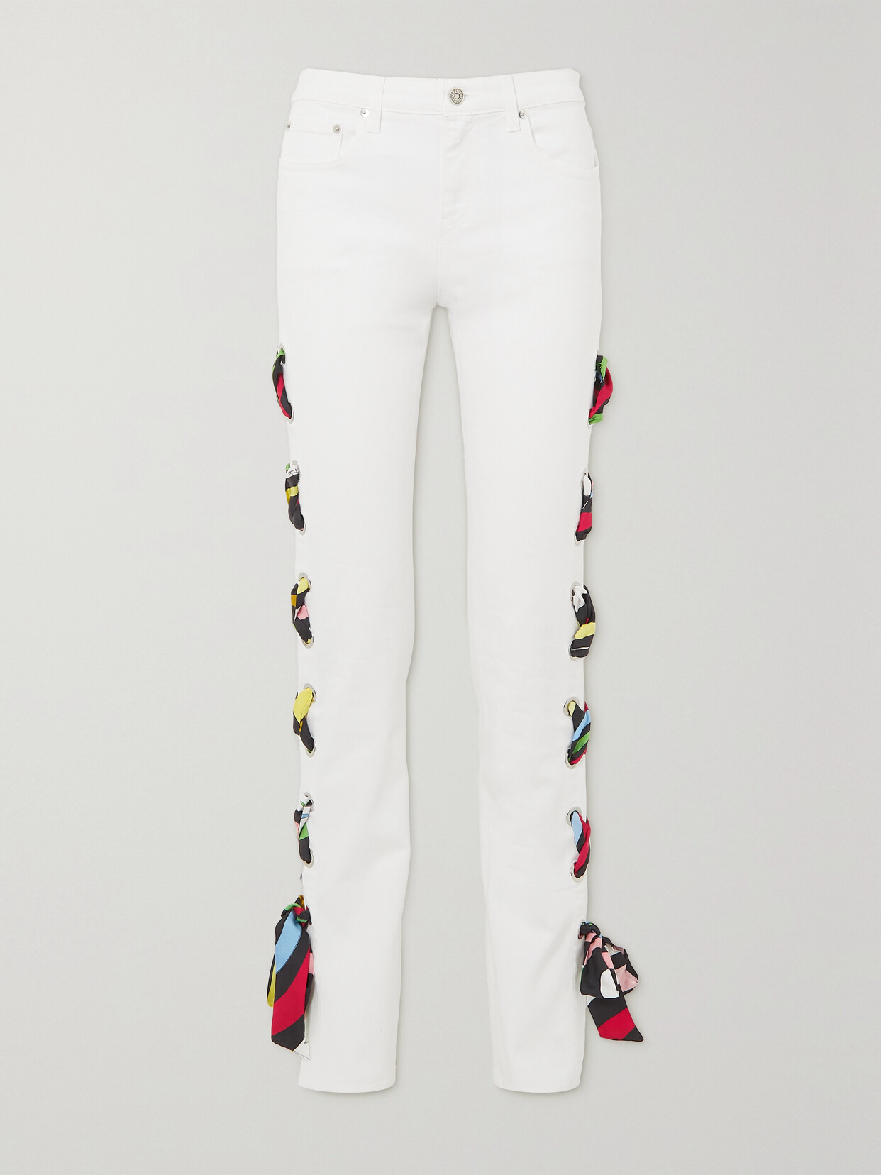 Pucci Silk-trimmed Stretch-cotton Drill Straight-leg Pants In White