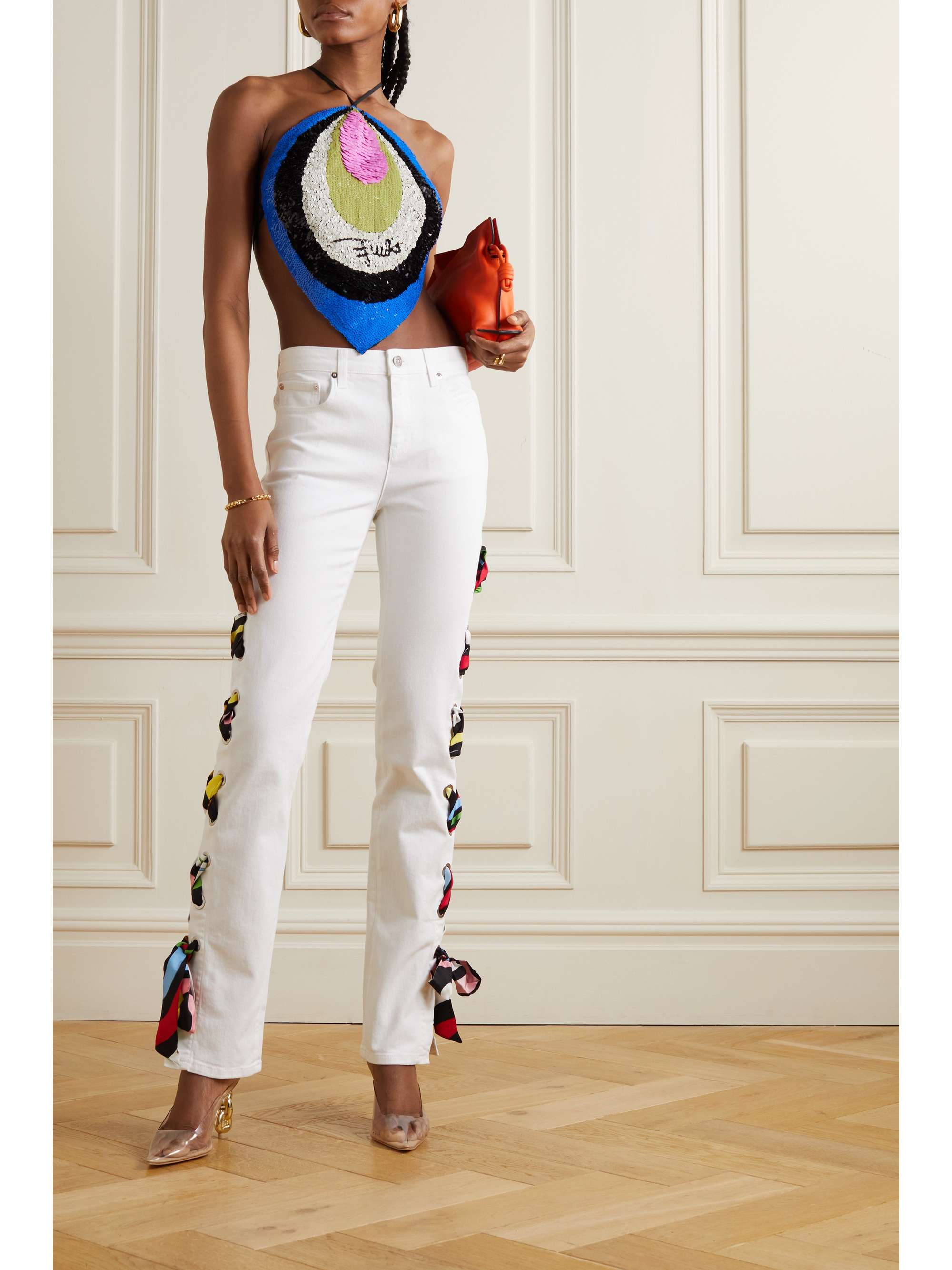 PUCCI Silk-trimmed stretch-cotton drill straight-leg pants