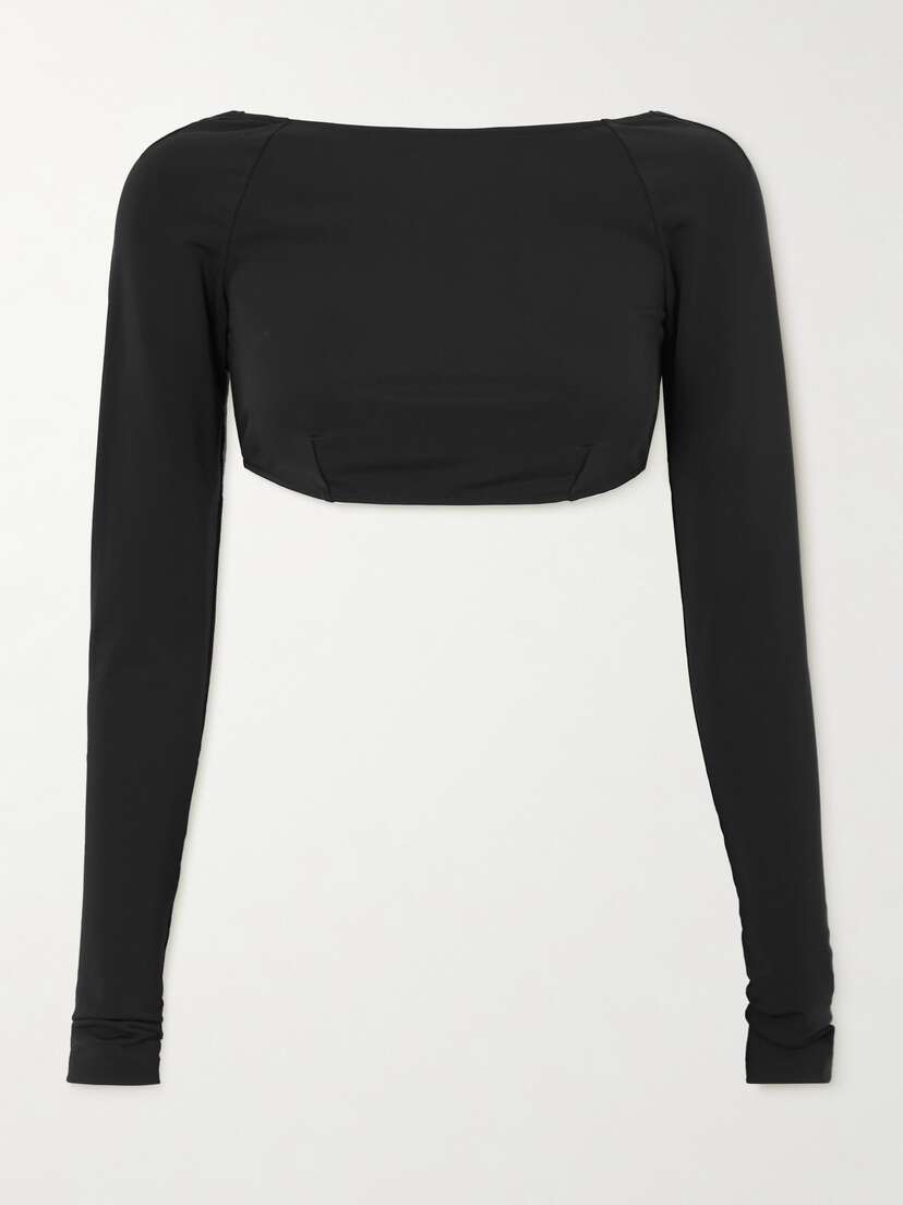 PUCCI Open-back Cropped Silk-trimmed Stretch-crepe Top