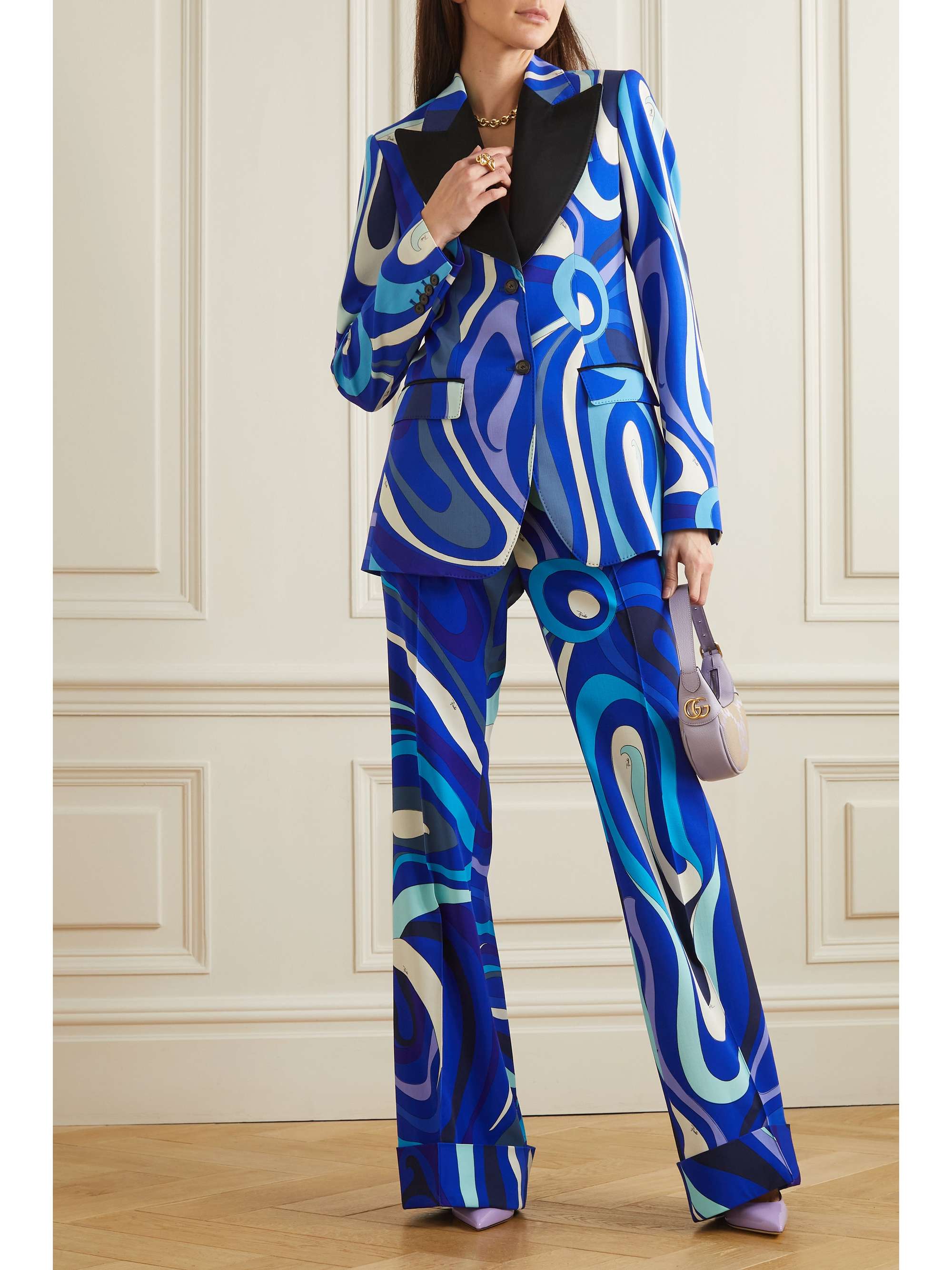 PUCCI Marmo satin-trimmed printed wool-blend twill blazer