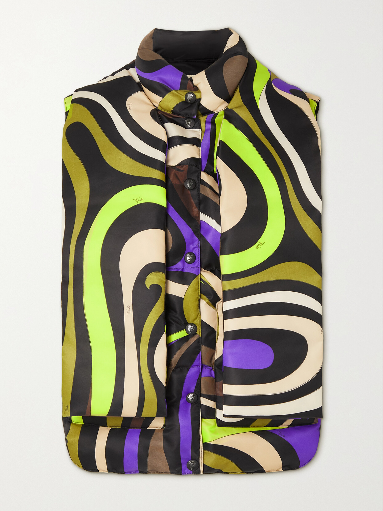 Pucci Scarf-detailed Quilted Printed Shell Vest In Yellow