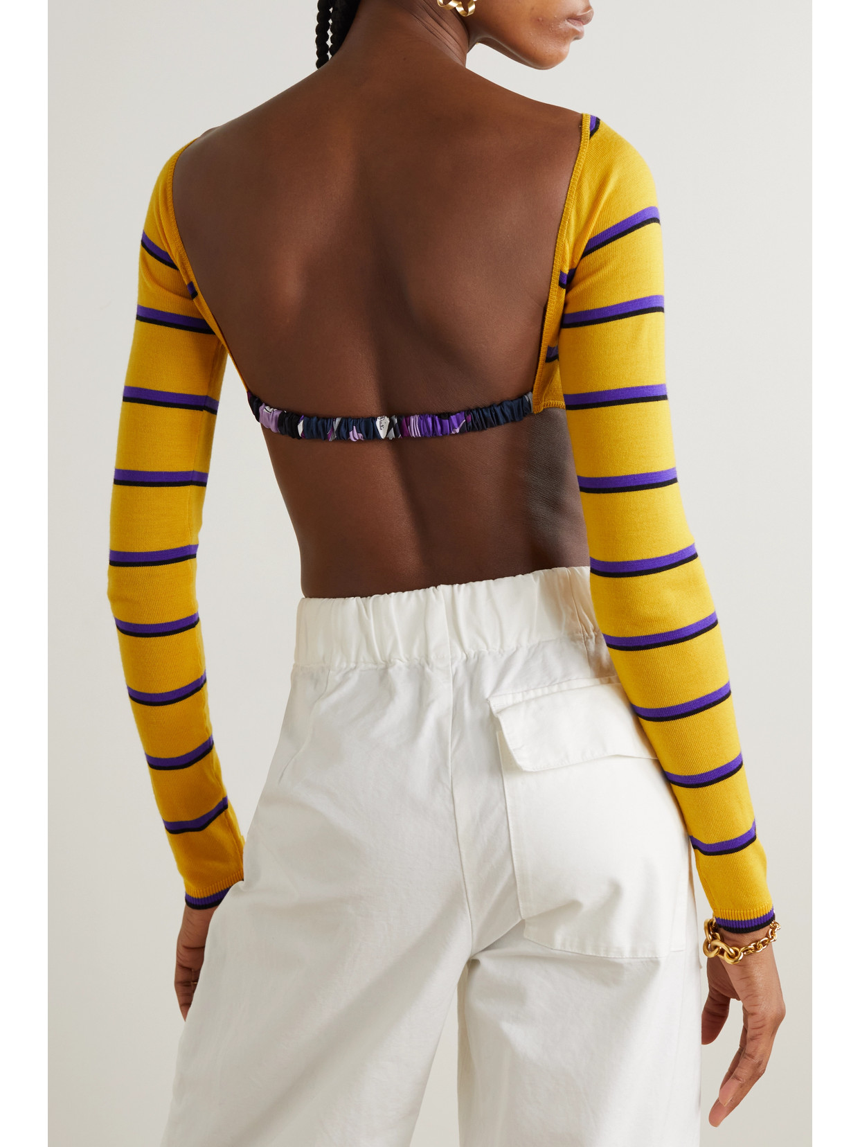 Pucci - Cropped Open-Back Silk-Trimmed Striped Sweater