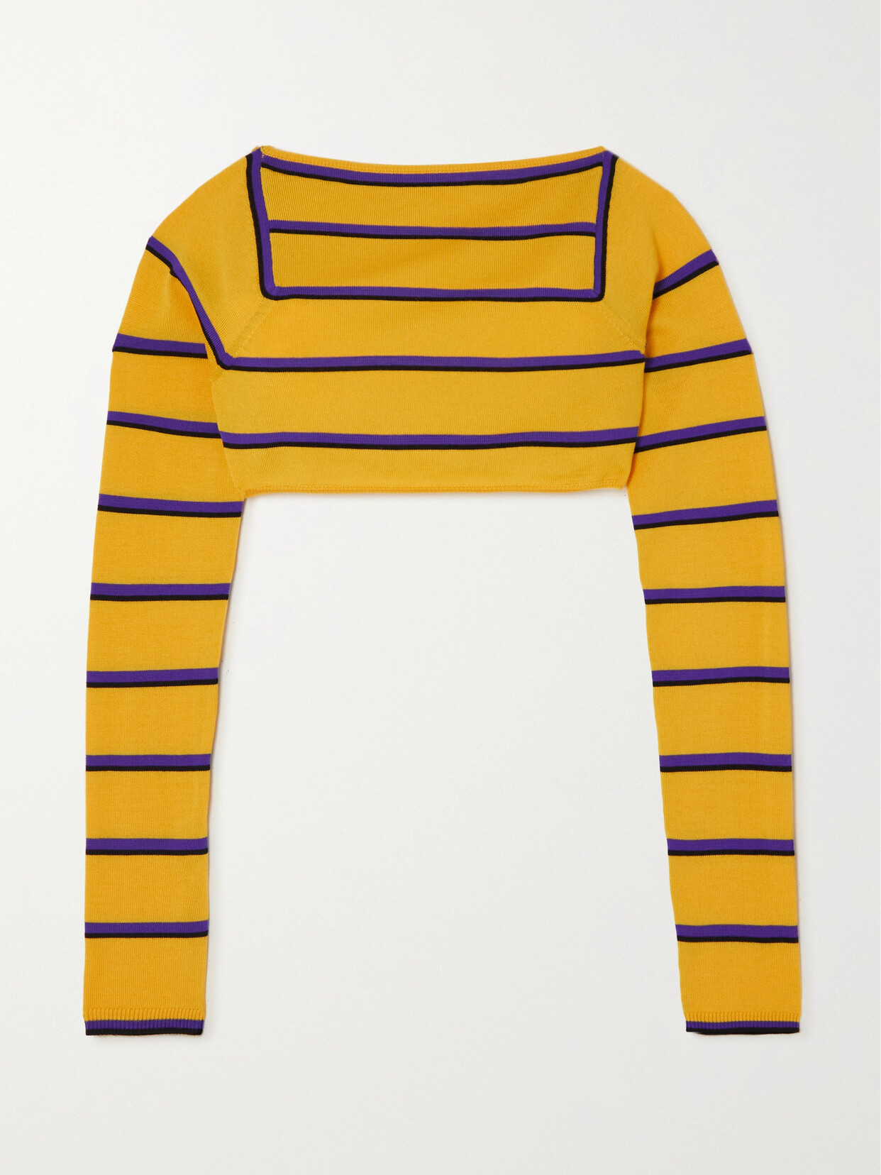 PUCCI - Cropped Open-back Silk-trimmed Striped Wool Sweater - Yellow