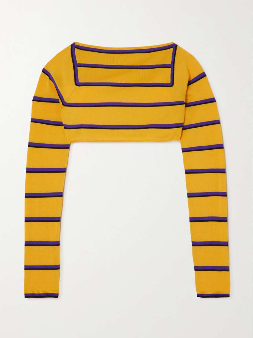 PUCCI Cropped Open-back Silk-trimmed Striped Wool Sweater