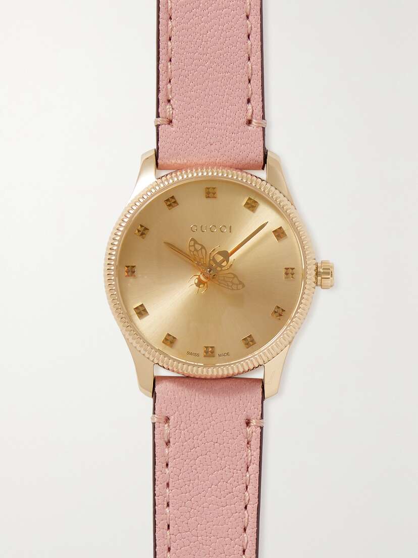 Gucci G-timeless 29mm Gold Pvd-plated And Leather Watch