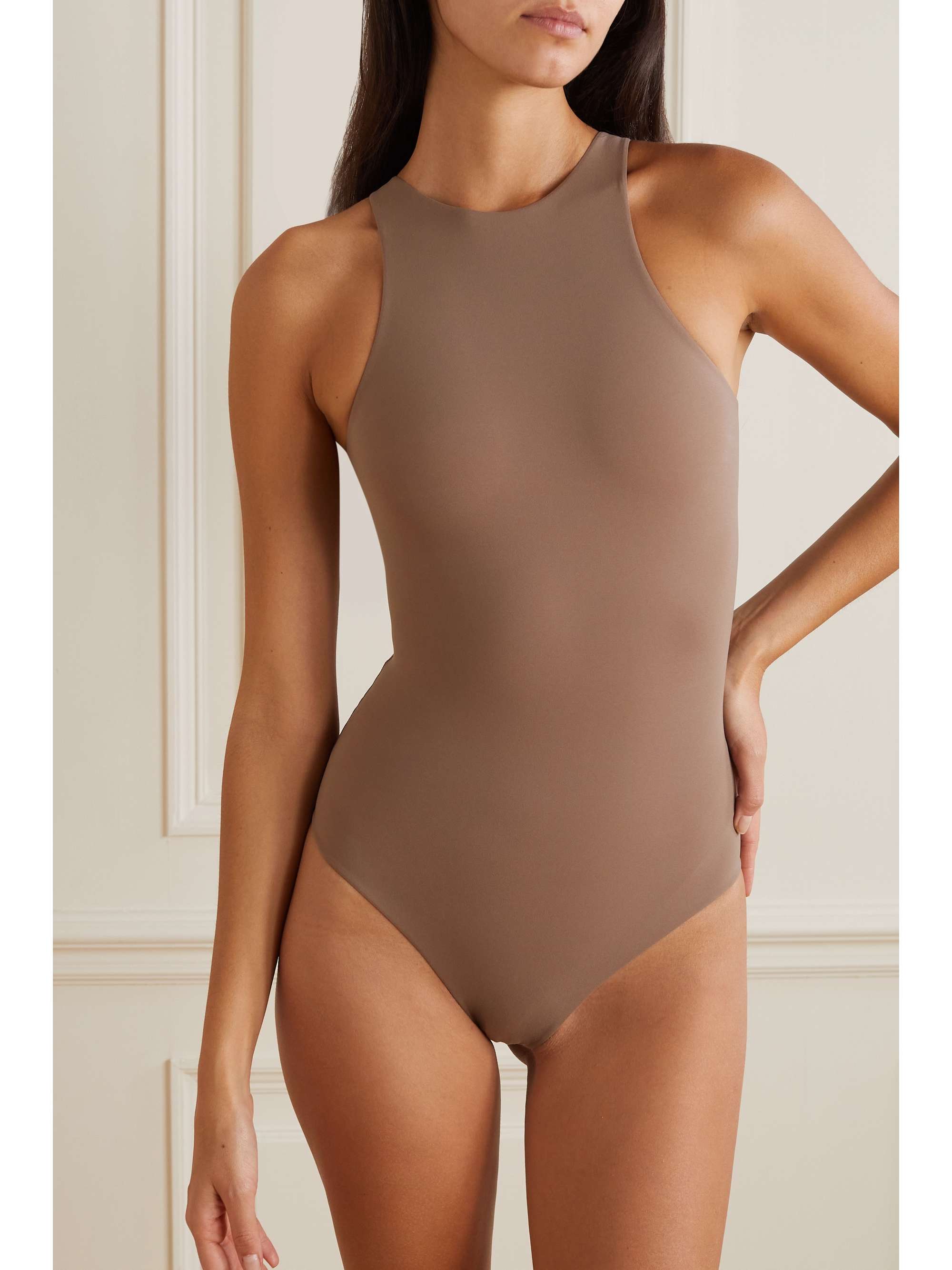 Fits Everybody stretch-satin jersey thong bodysuit - Umber