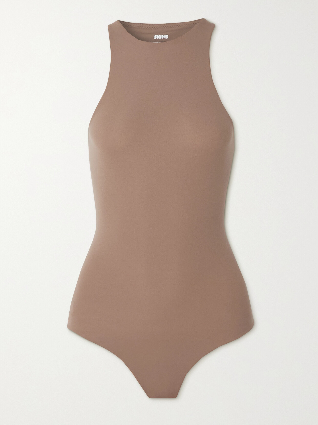 Skims Fits Everybody Stretch-satin Jersey Thong Bodysuit - Umber