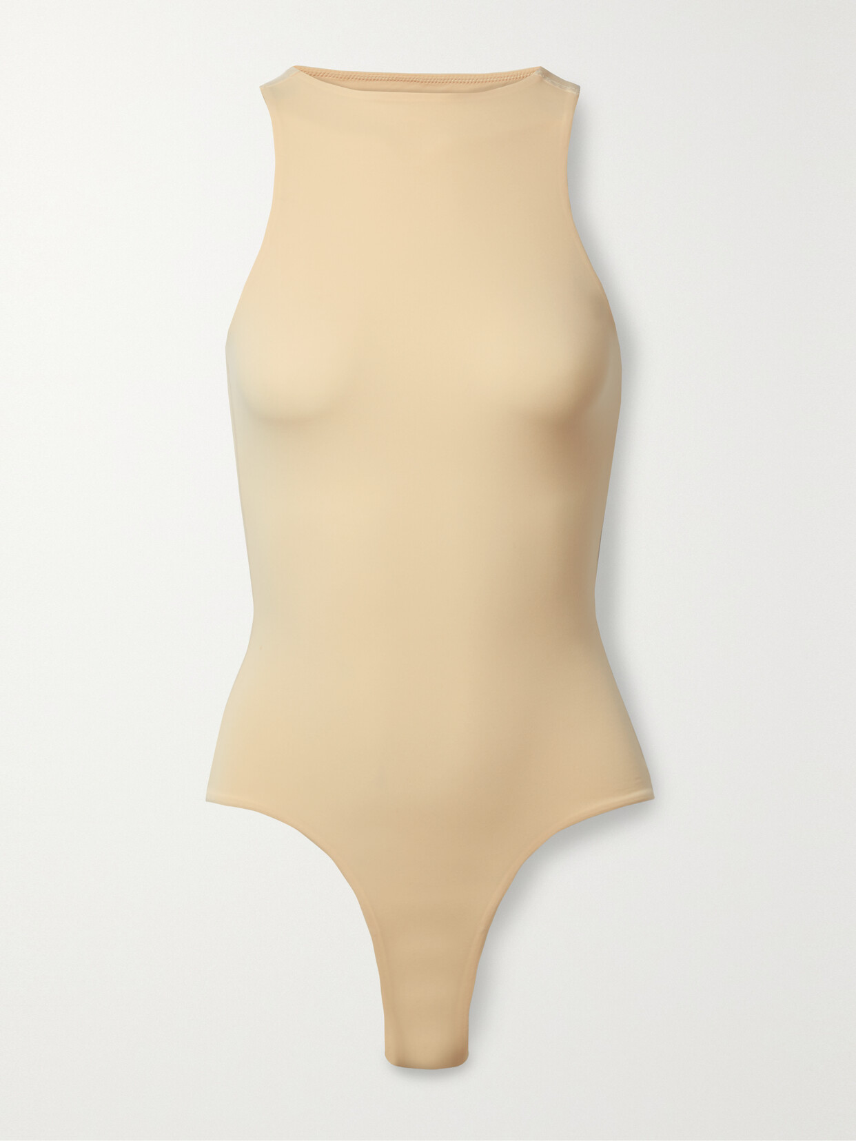 Skims Fits Everybody Stretch-satin Jersey Thong Bodysuit In Neutrals