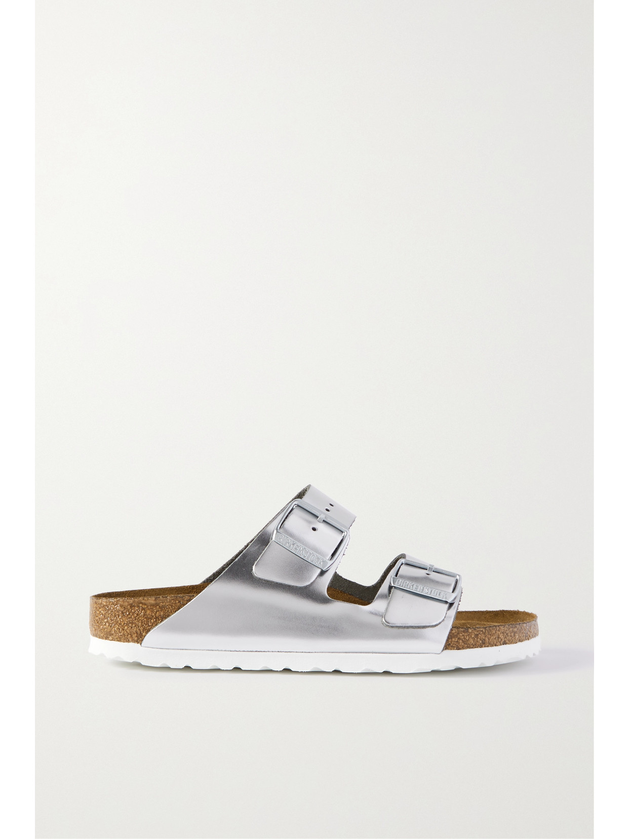 Birkenstock Arizona Soft Footbed Natural Leather Slide In Metallic Silver