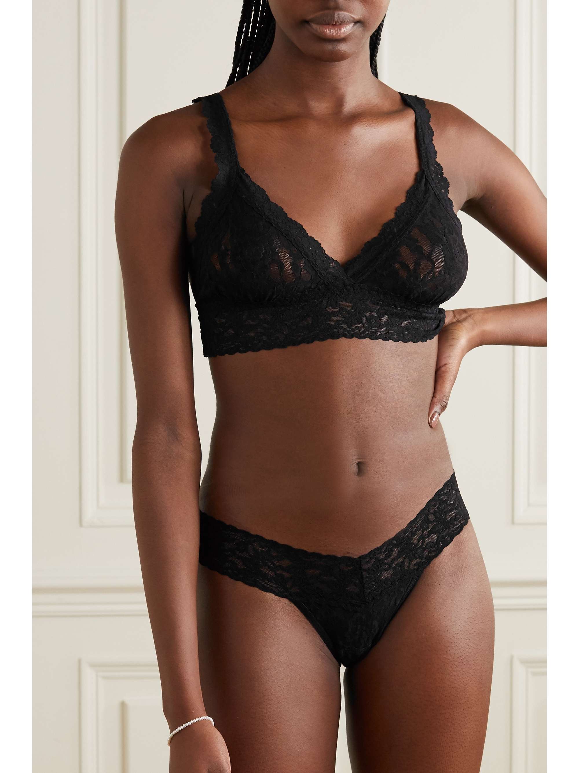 HANKY PANKY + NET SUSTAIN Signature set of three stretch-lace thongs