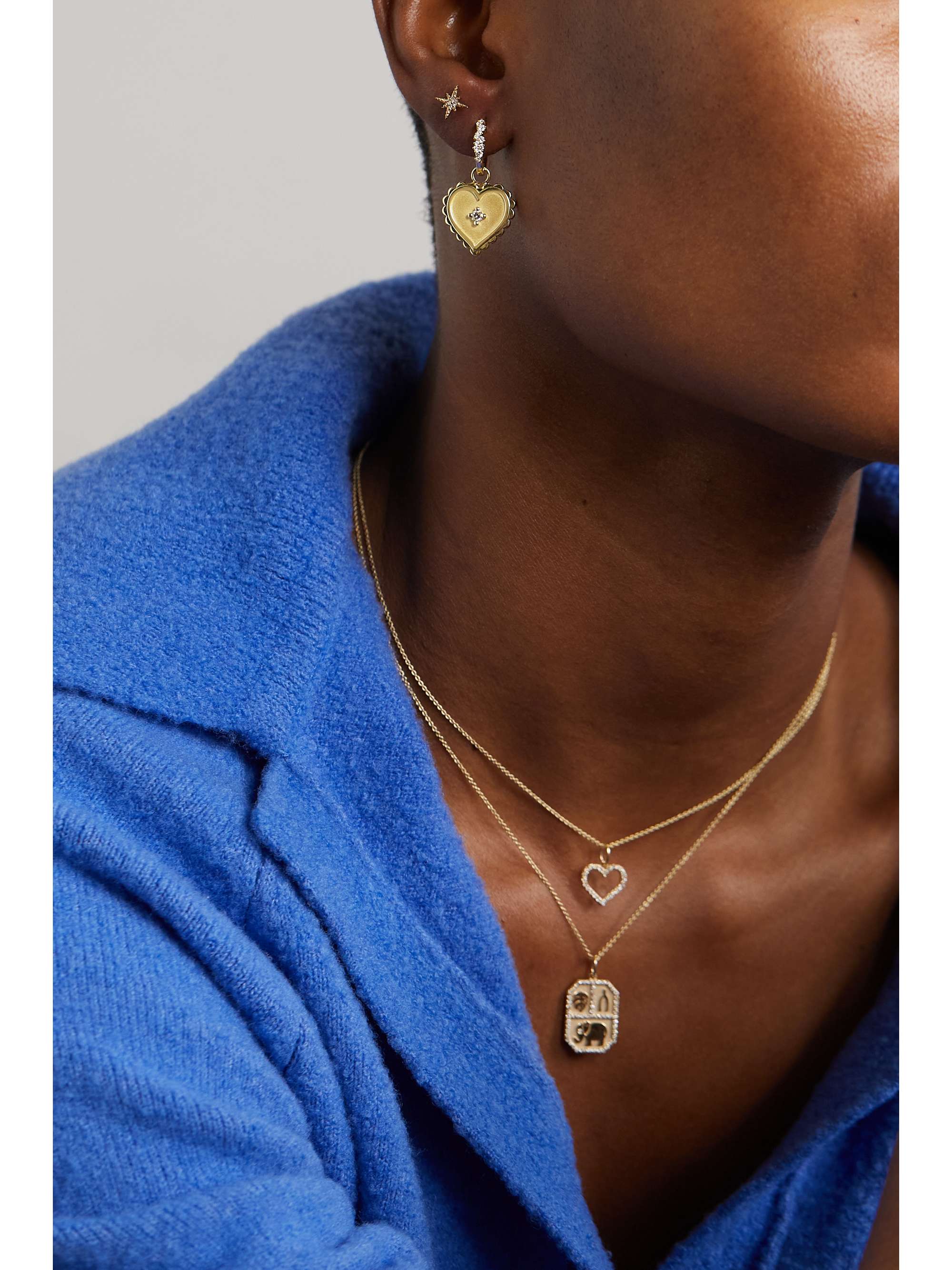 SYDNEY EVAN Scallop Heart 14-karat gold diamond earrings