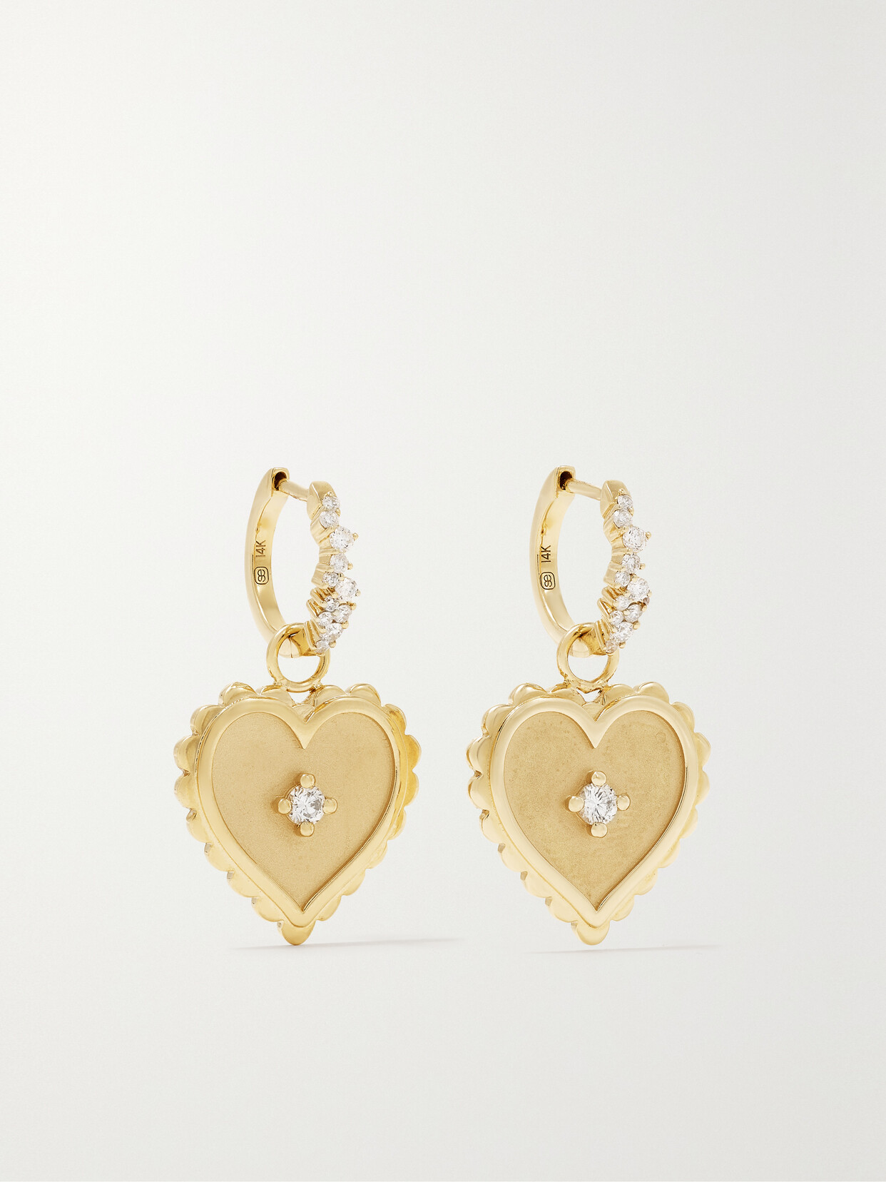 Sydney Evan - Scallop Heart 14-karat Gold Diamond Earrings - one size
