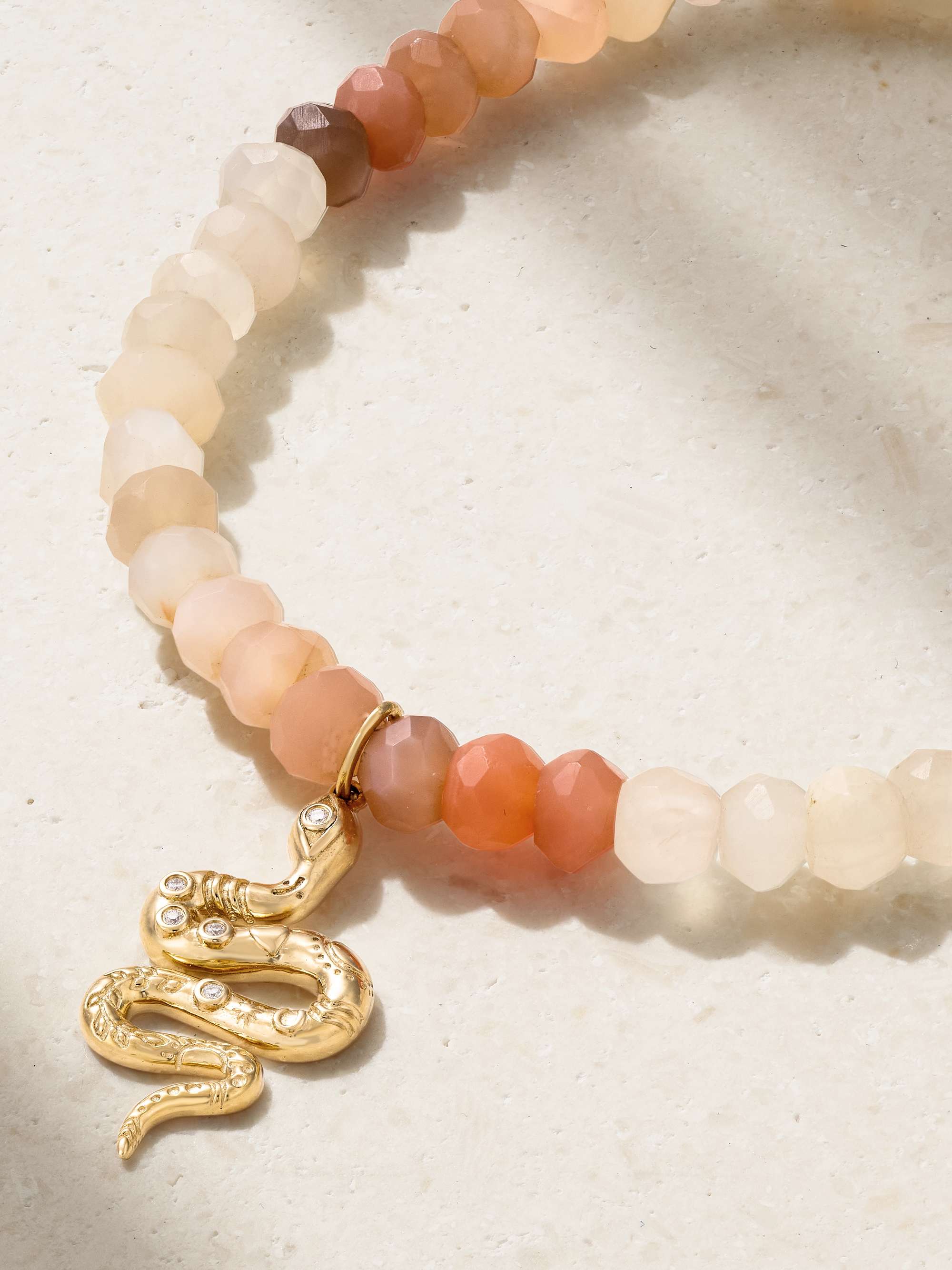 SYDNEY EVAN Snake 14-karat gold, moonstone and diamond bracelet