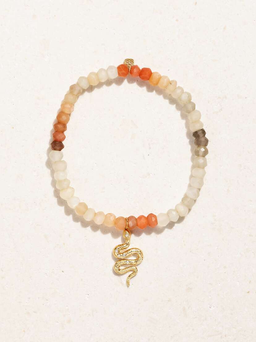 Sydney Evan Snake 14-karat Gold, Moonstone And Diamond Bracelet