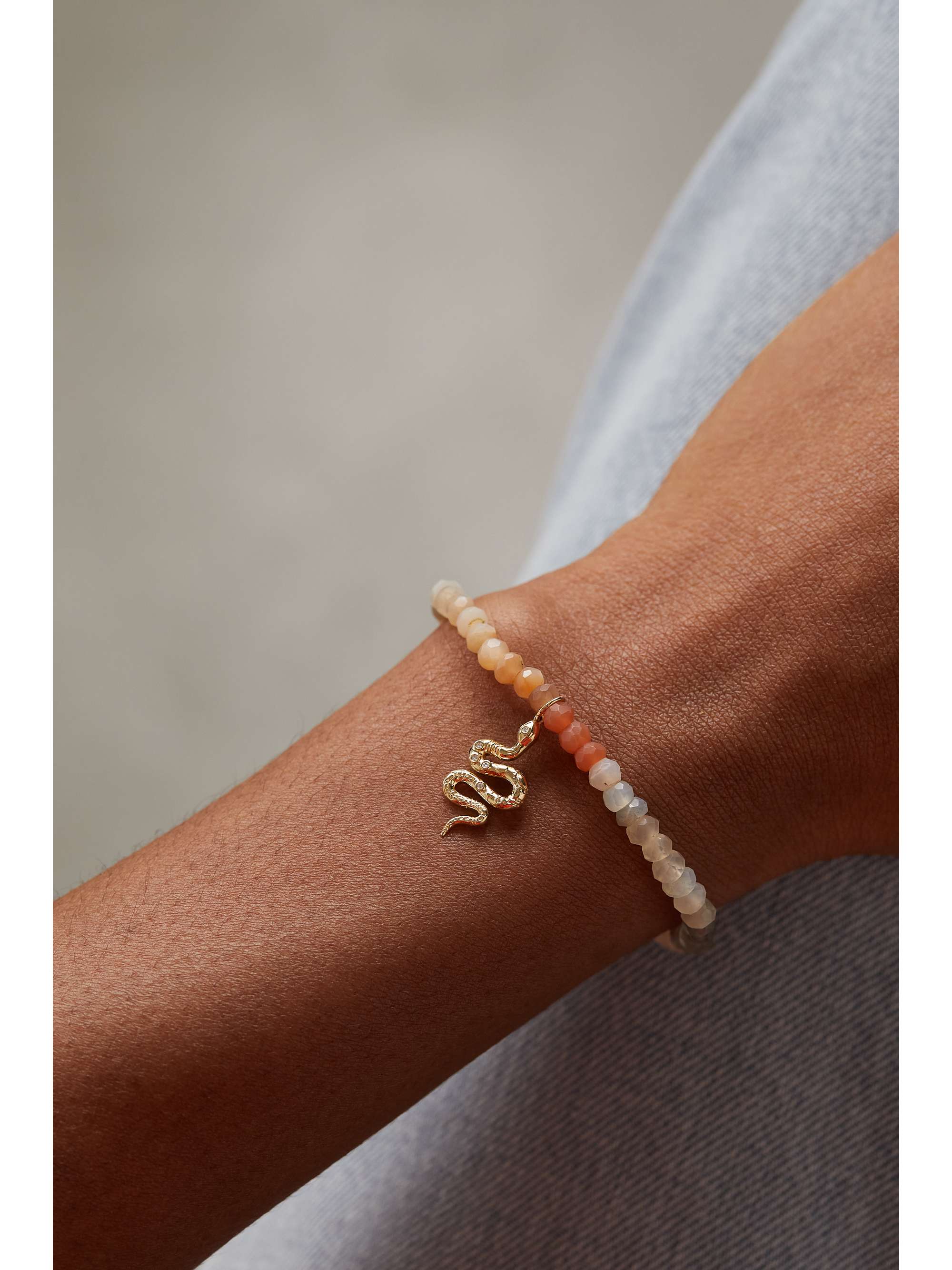 SYDNEY EVAN Snake 14-karat gold, moonstone and diamond bracelet