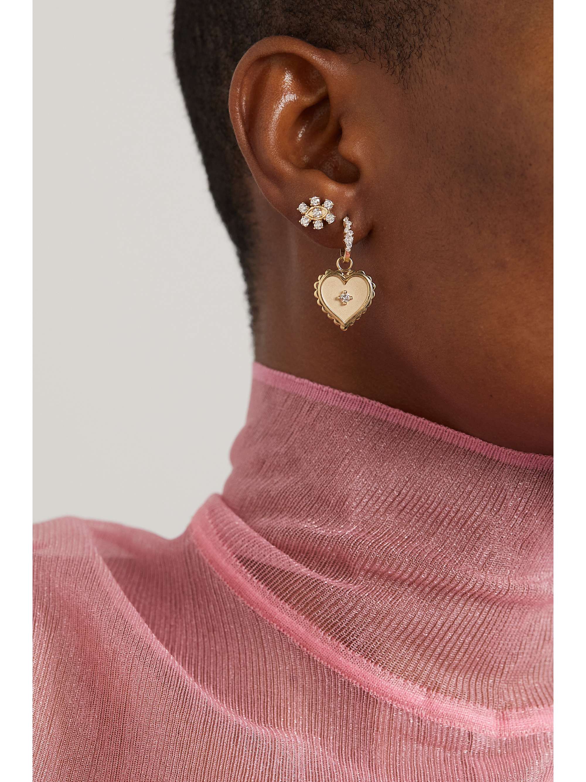 SYDNEY EVAN Eye Flower 14-karat gold diamond single earring