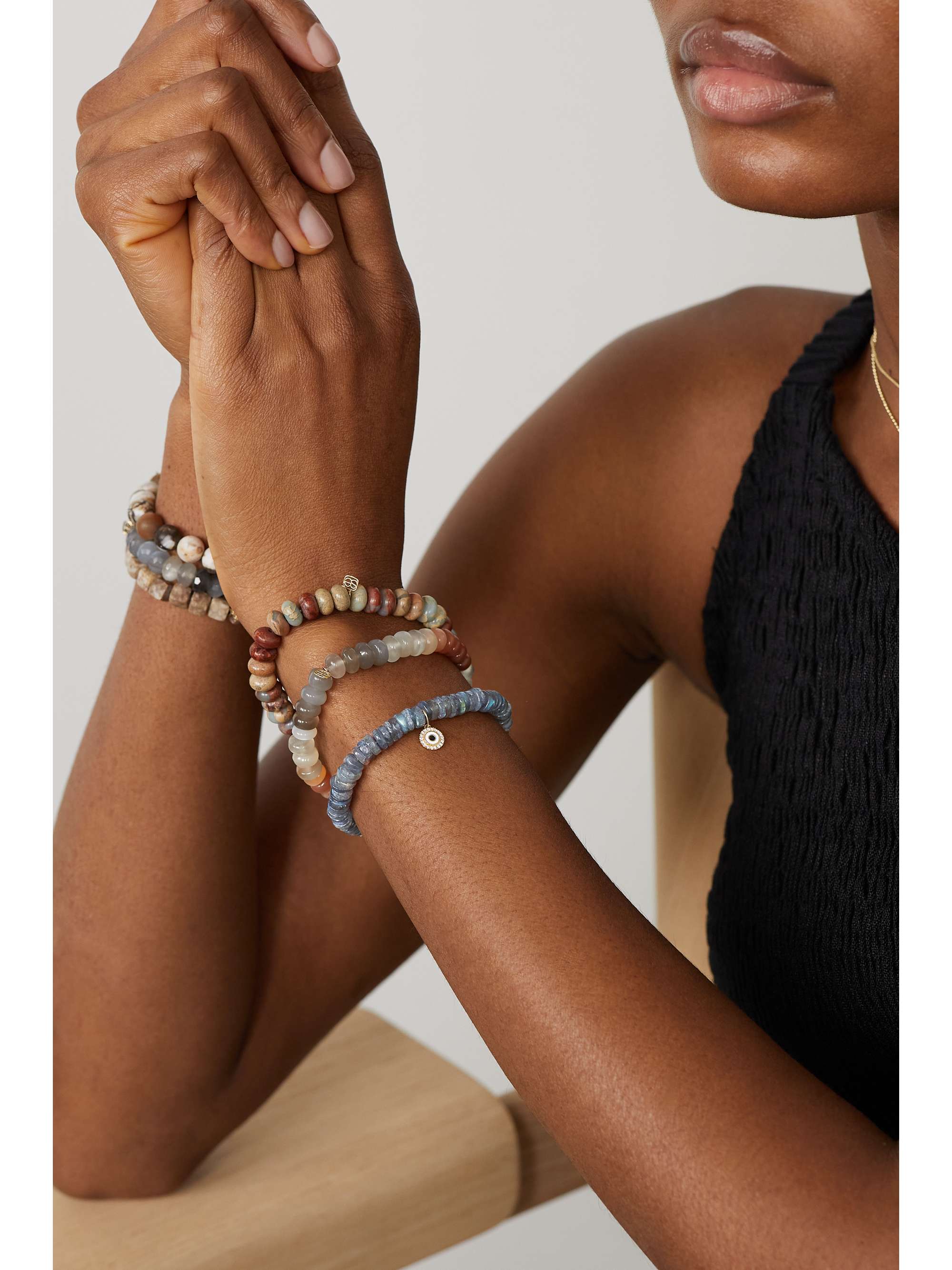 SYDNEY EVAN Small Moon 14-karat gold, enamel, labradorite and diamond bracelet