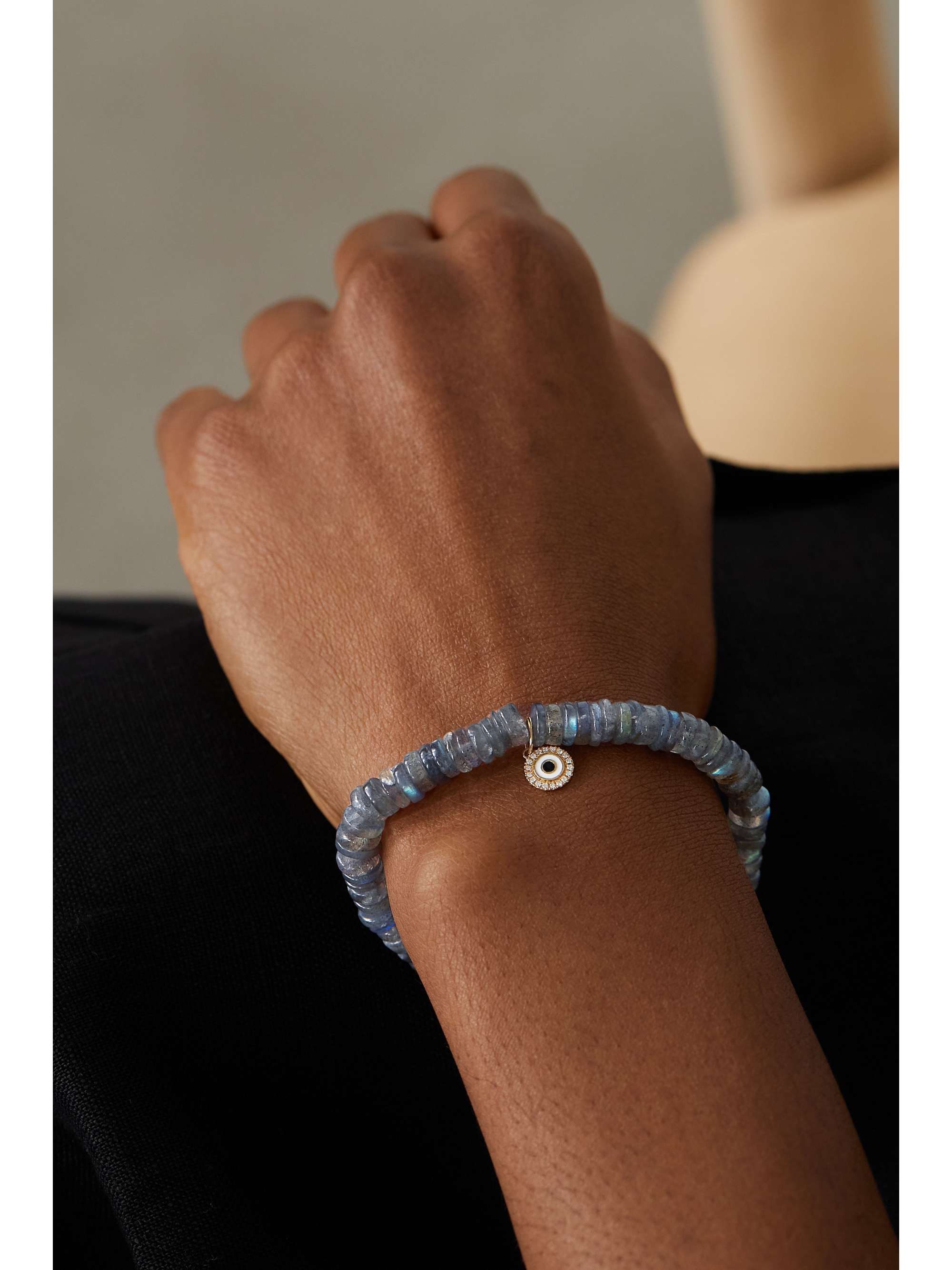 SYDNEY EVAN Small Moon 14-karat gold, enamel, labradorite and diamond bracelet