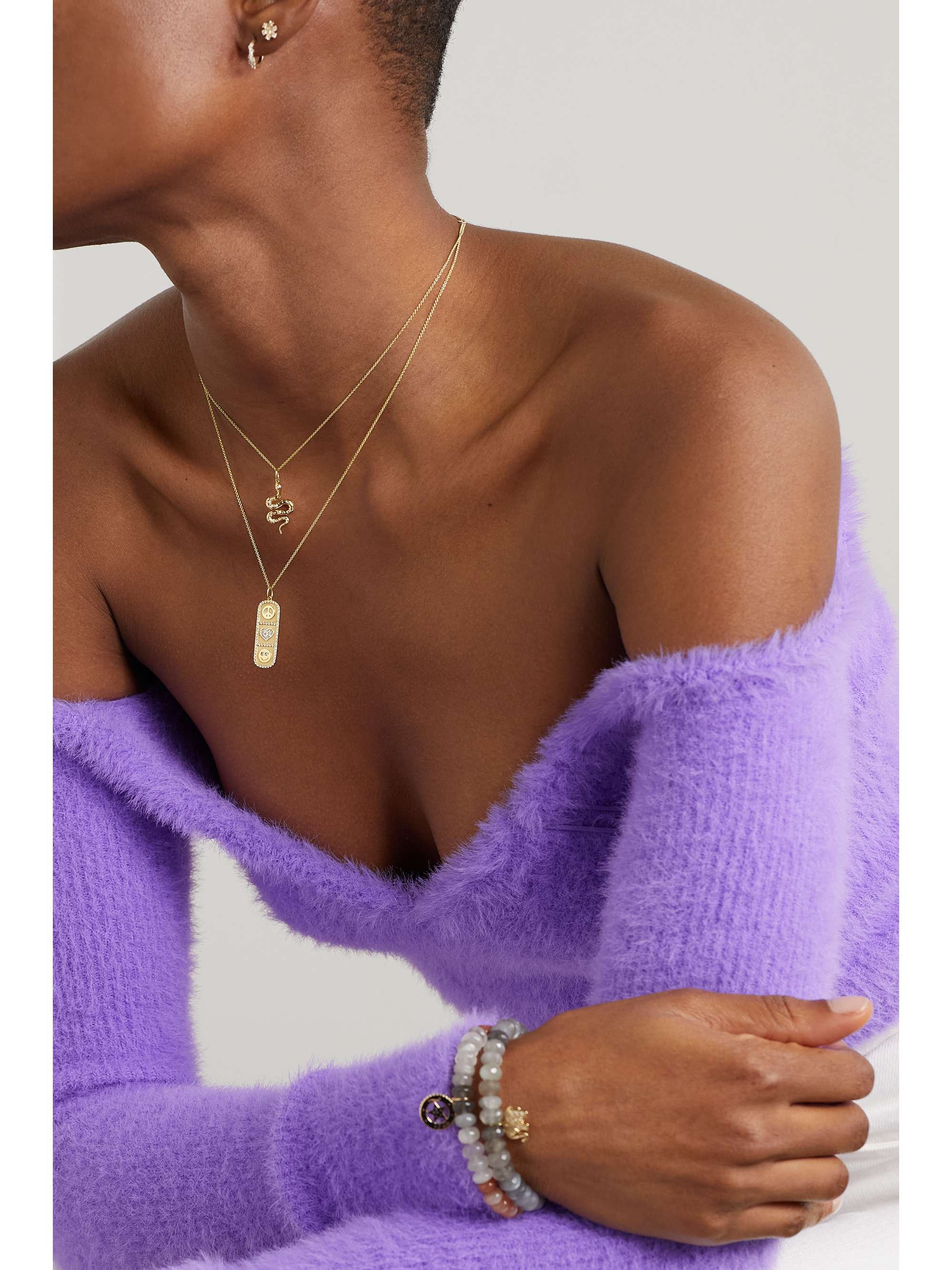 SYDNEY EVAN Cartouche Icon 14-karat gold diamond necklace