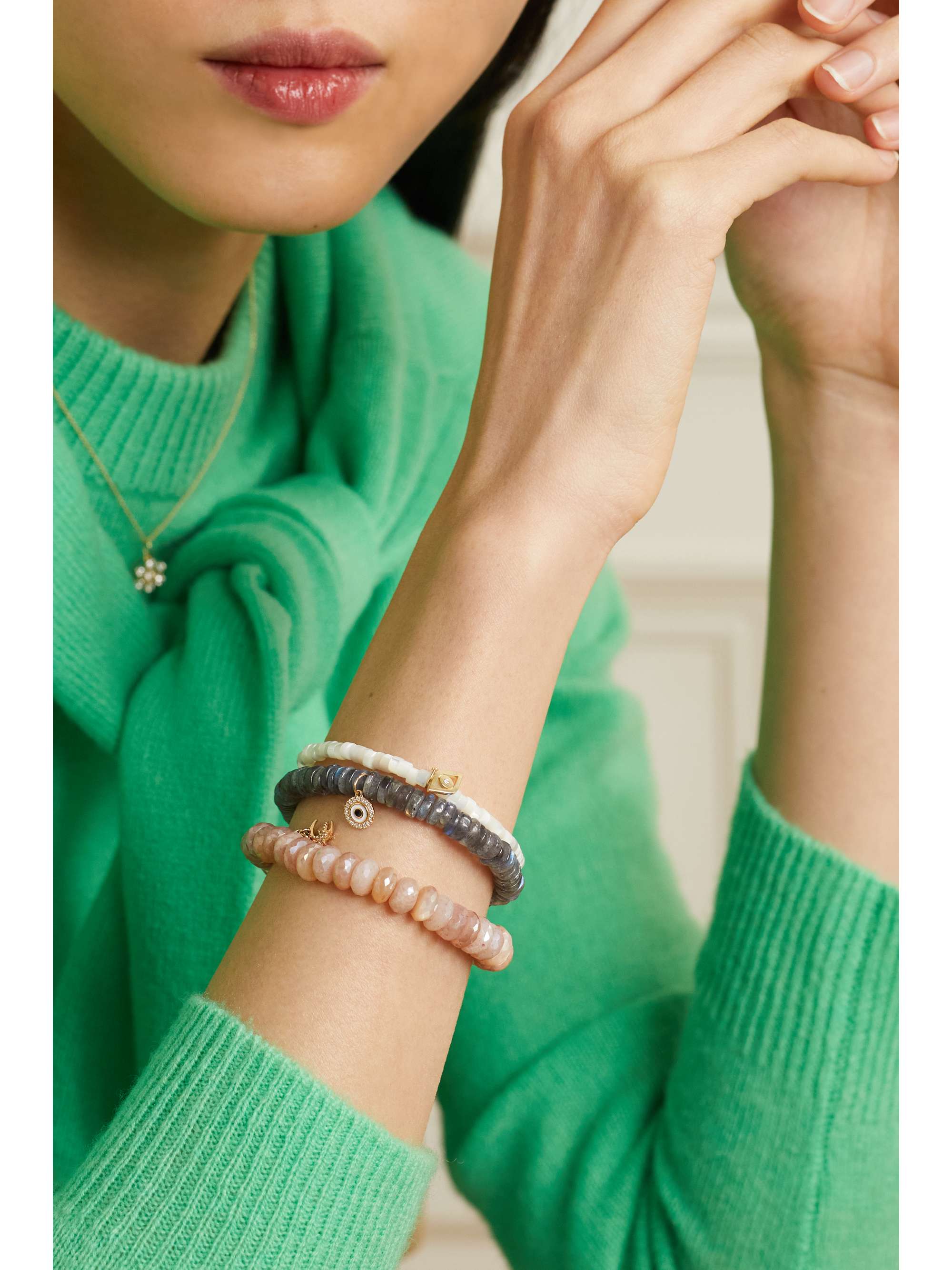 SYDNEY EVAN Celestial Duo 14-karat gold, moonstone and diamond bracelet