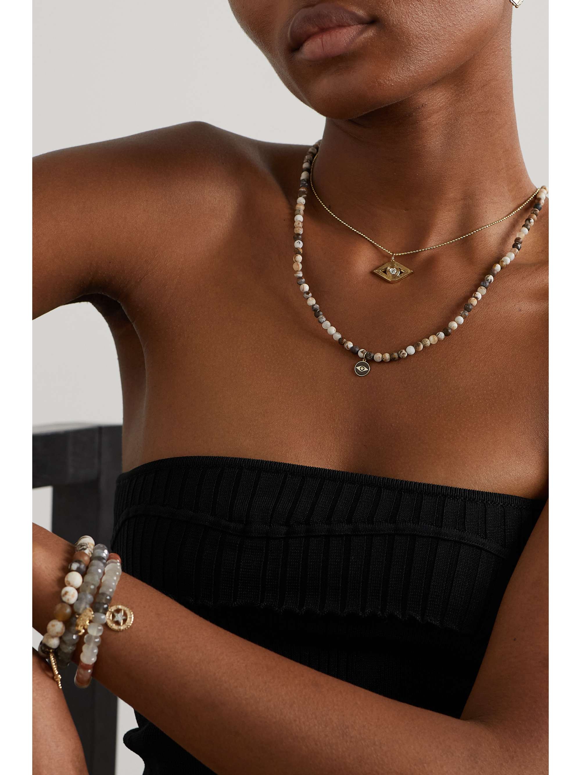 SYDNEY EVAN Evil Eye 14-karat gold, enamel, opal and diamond necklace