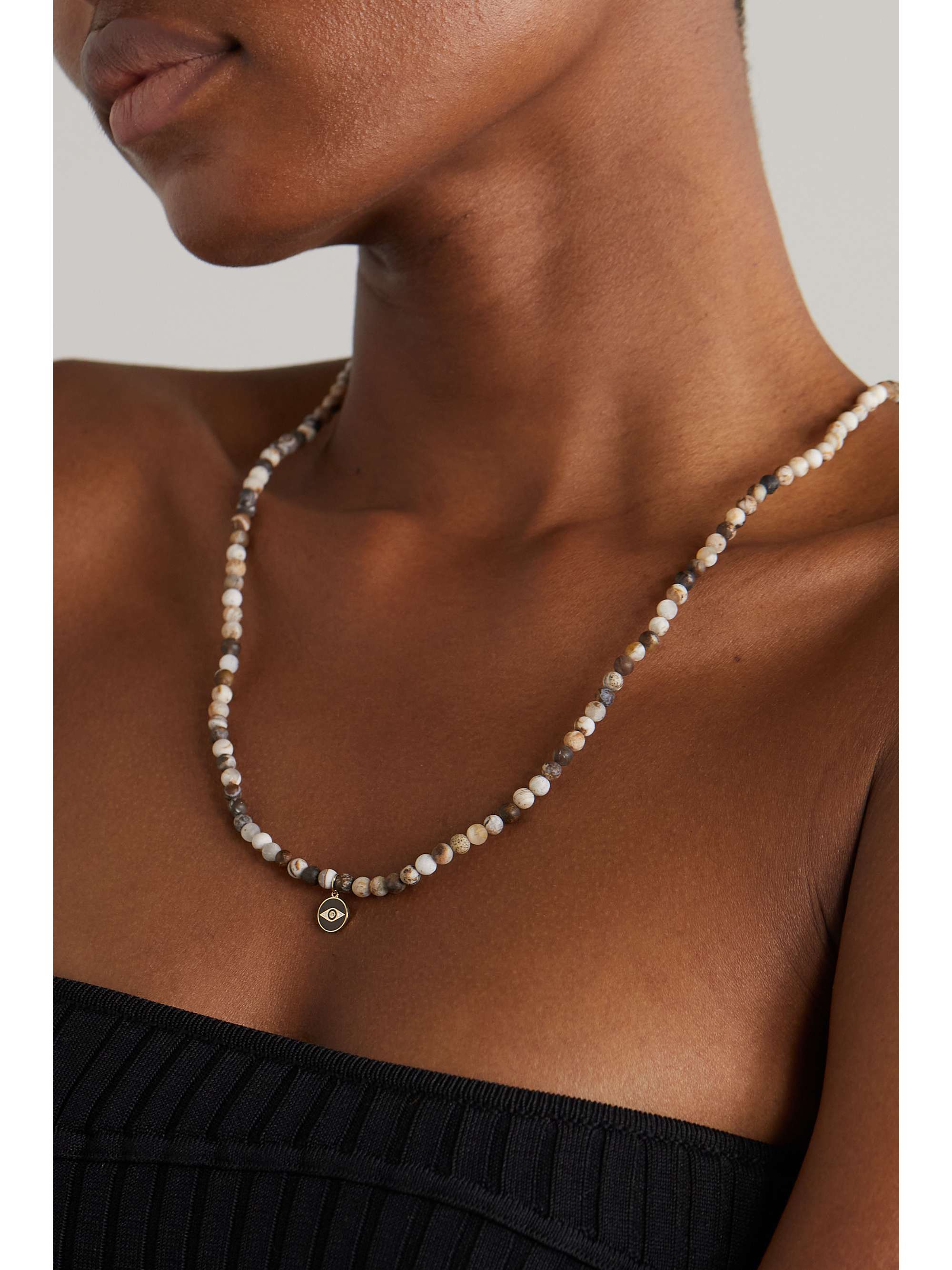 SYDNEY EVAN Evil Eye 14-karat gold, enamel, opal and diamond necklace
