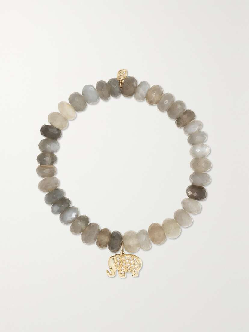 Sydney Evan Elephant 14-karat Gold, Moonstone And Diamond Bracelet